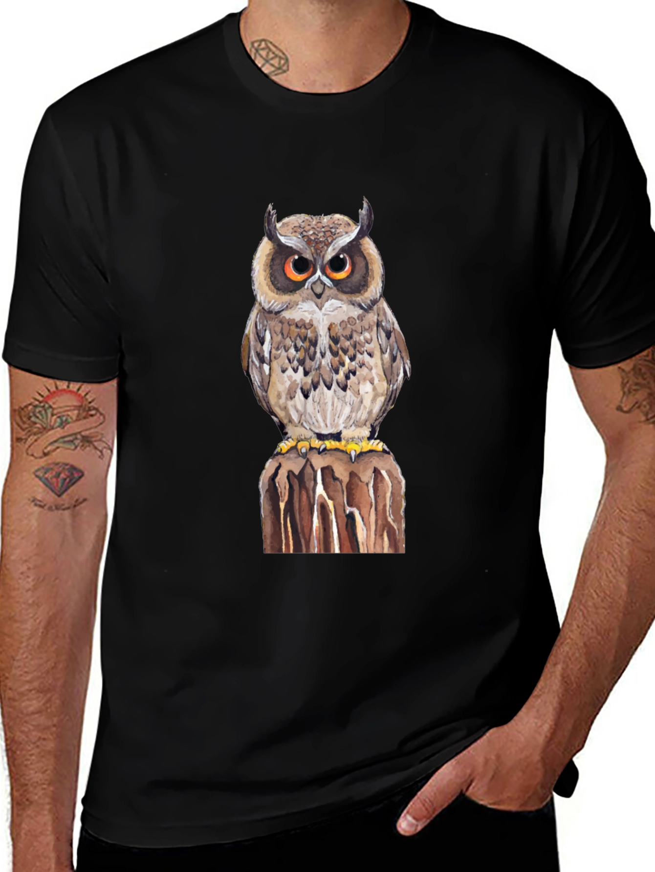 Owl Graphic Print Black T-Shirt