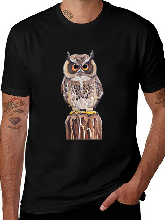 Owl Graphic Print Black T-Shirt