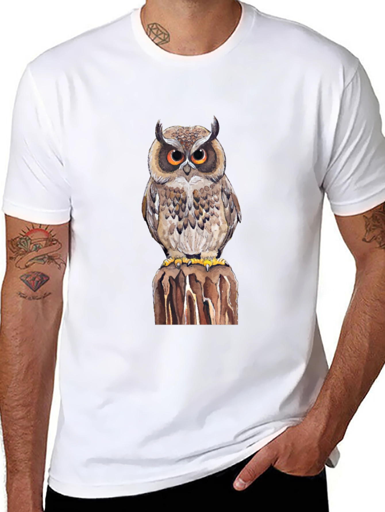 Owl Graphic Print Black T-Shirt