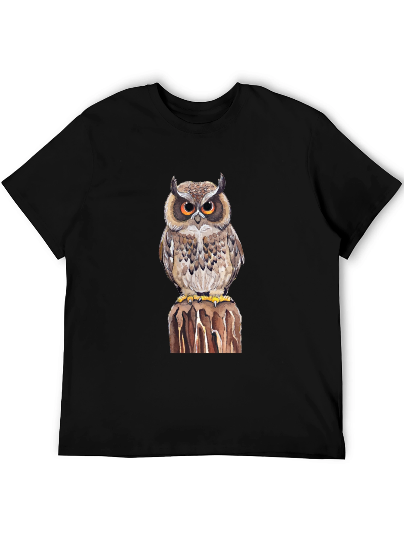 Owl Graphic Print Black T-Shirt