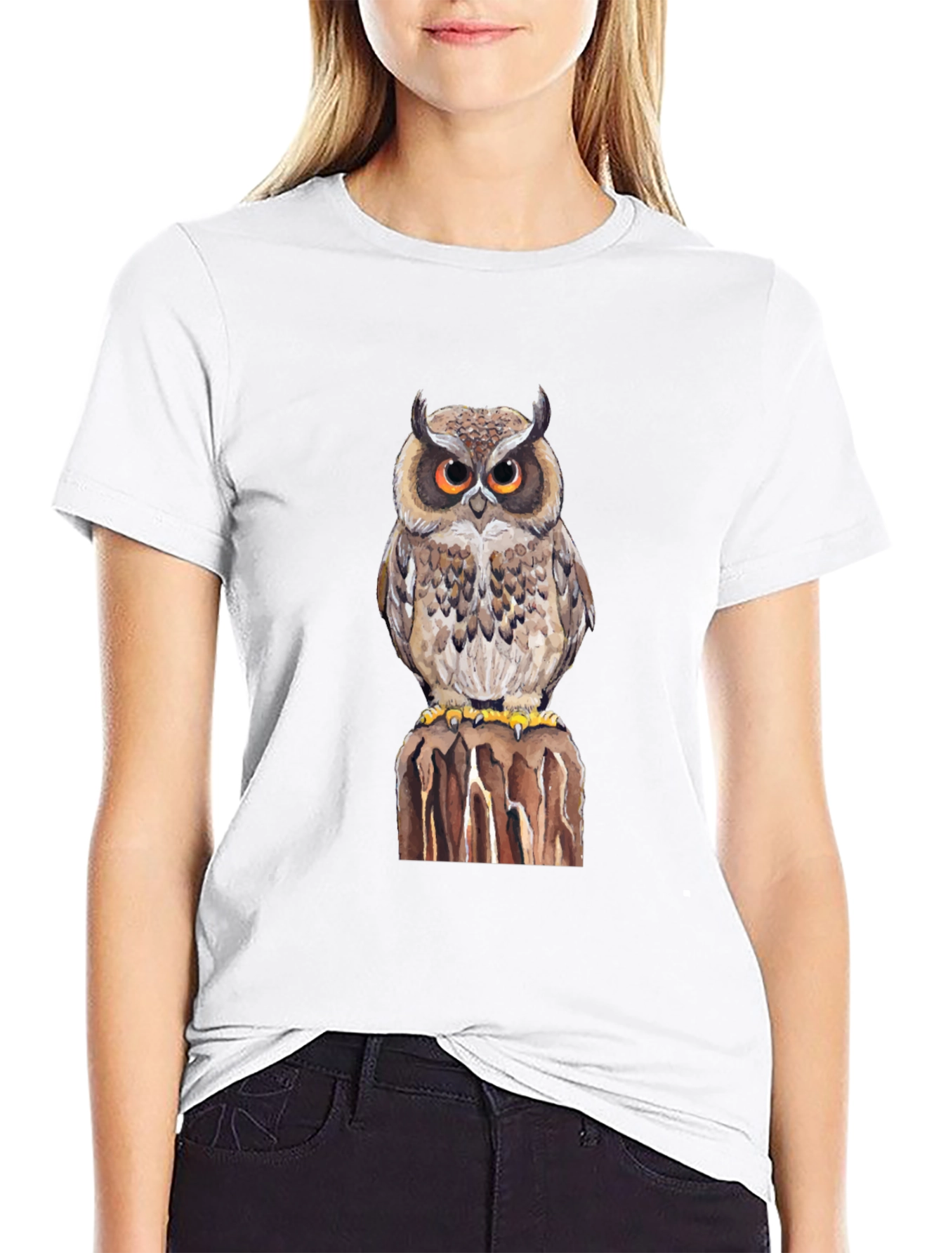 Owl Graphic Print Black T-Shirt