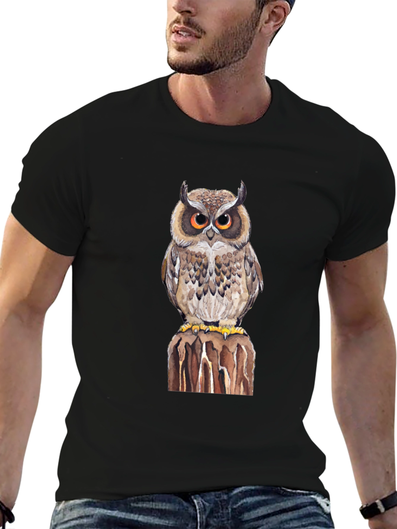 Owl Graphic Print Black T-Shirt
