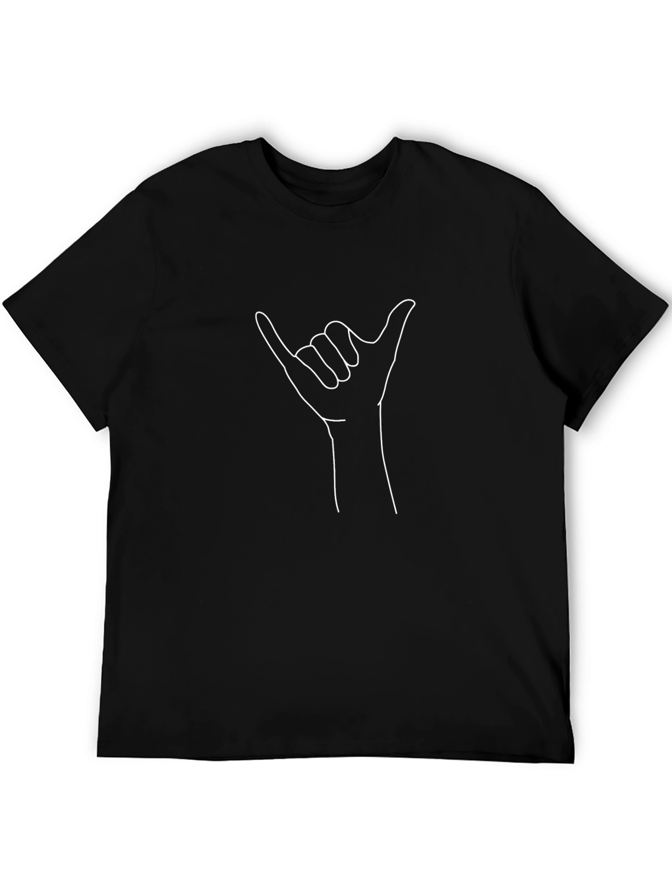 Shaka Sign Graphic Tee - Black Cotton Casual