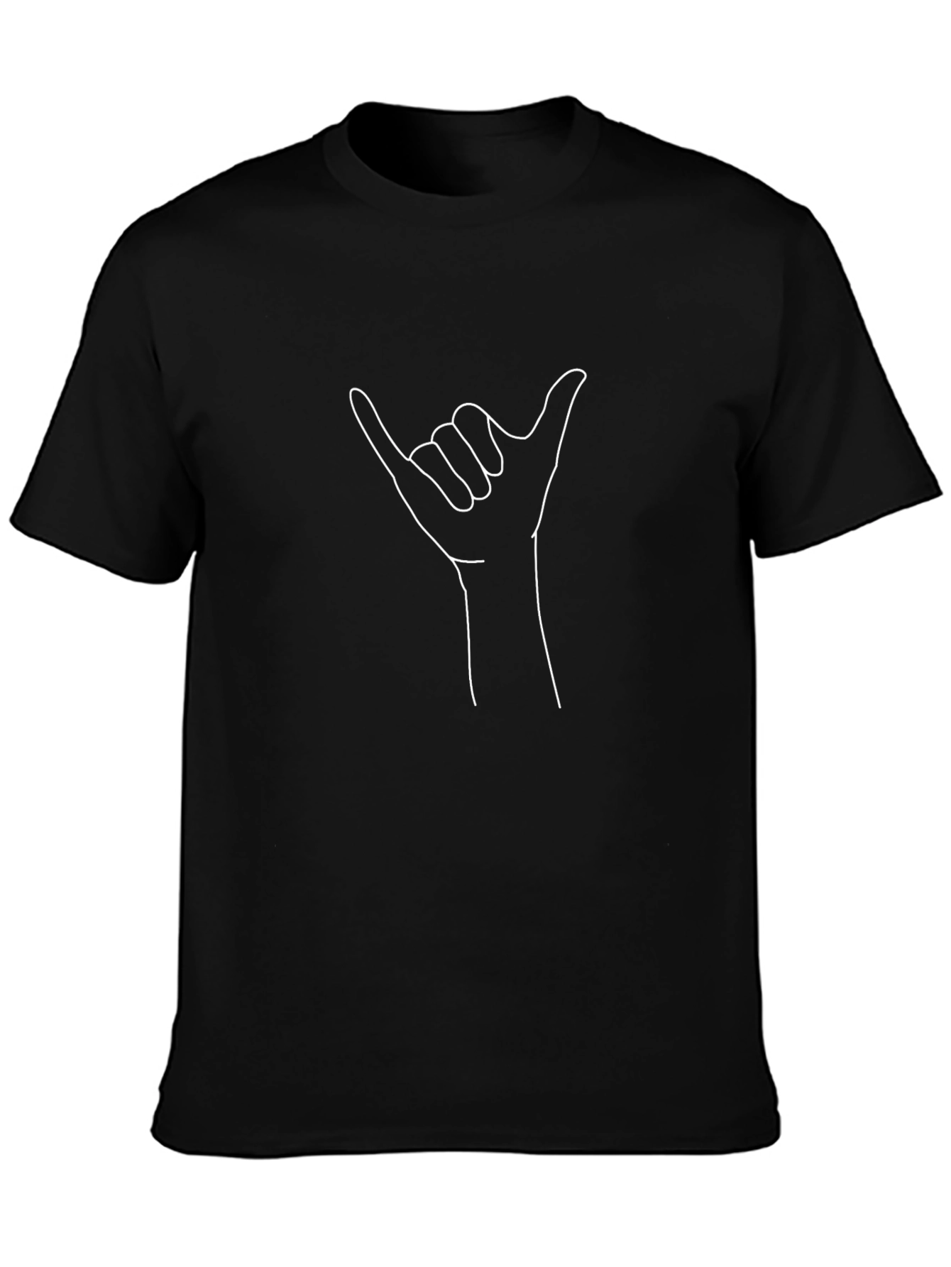 Shaka Sign Graphic Tee - Black Cotton Casual