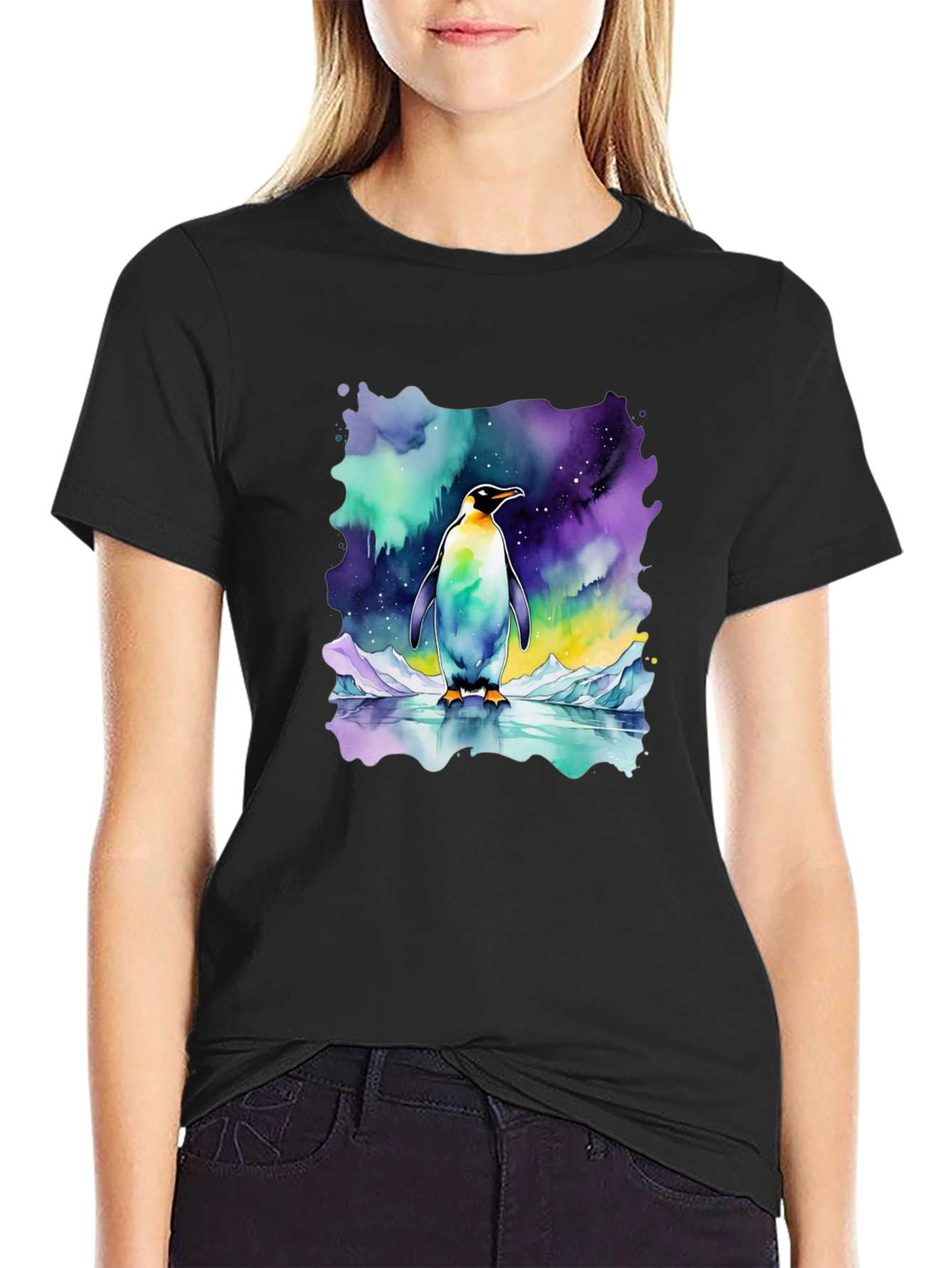Northern Lights Penguin Graphic Tee