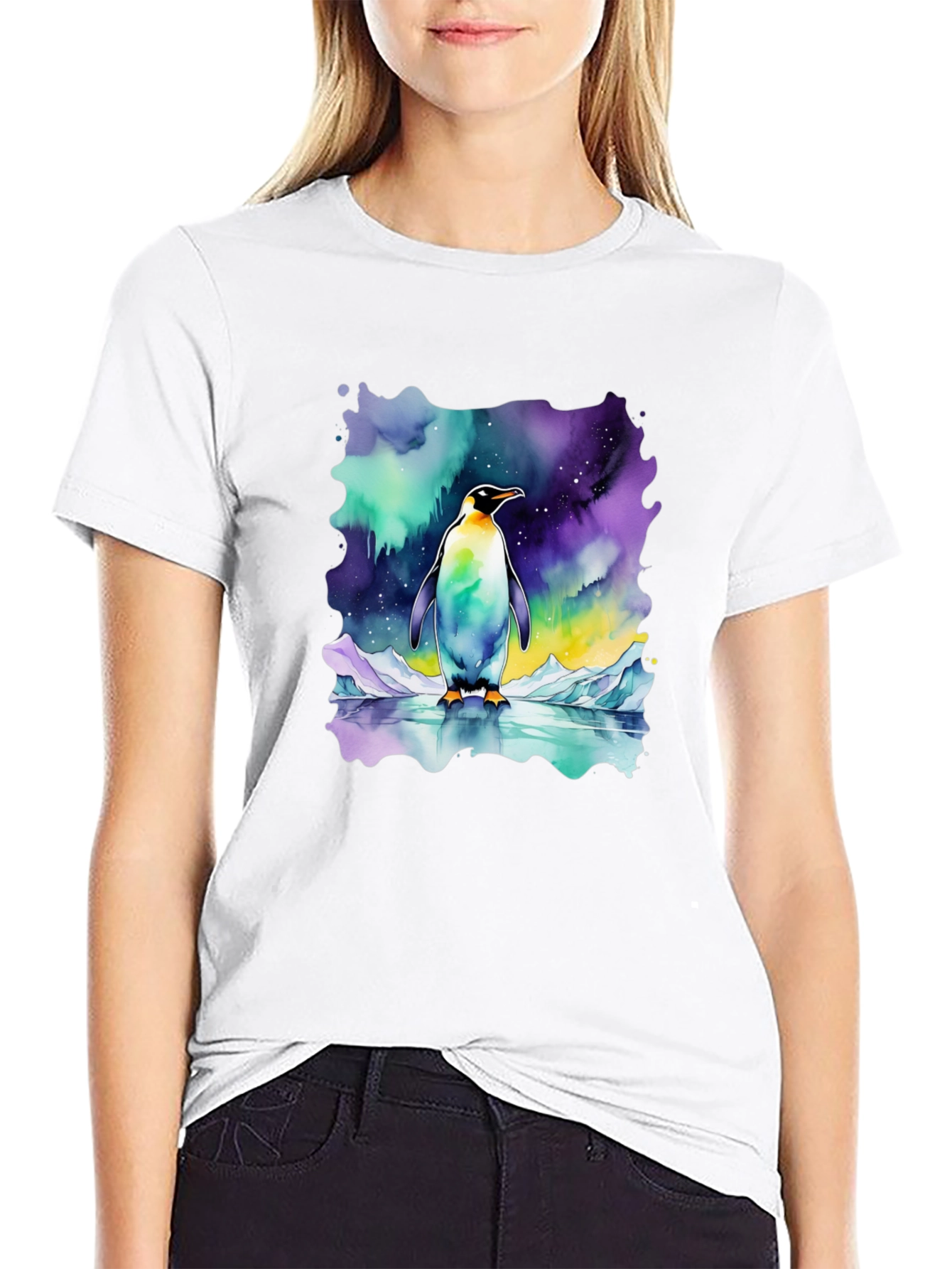Northern Lights Penguin Graphic Tee