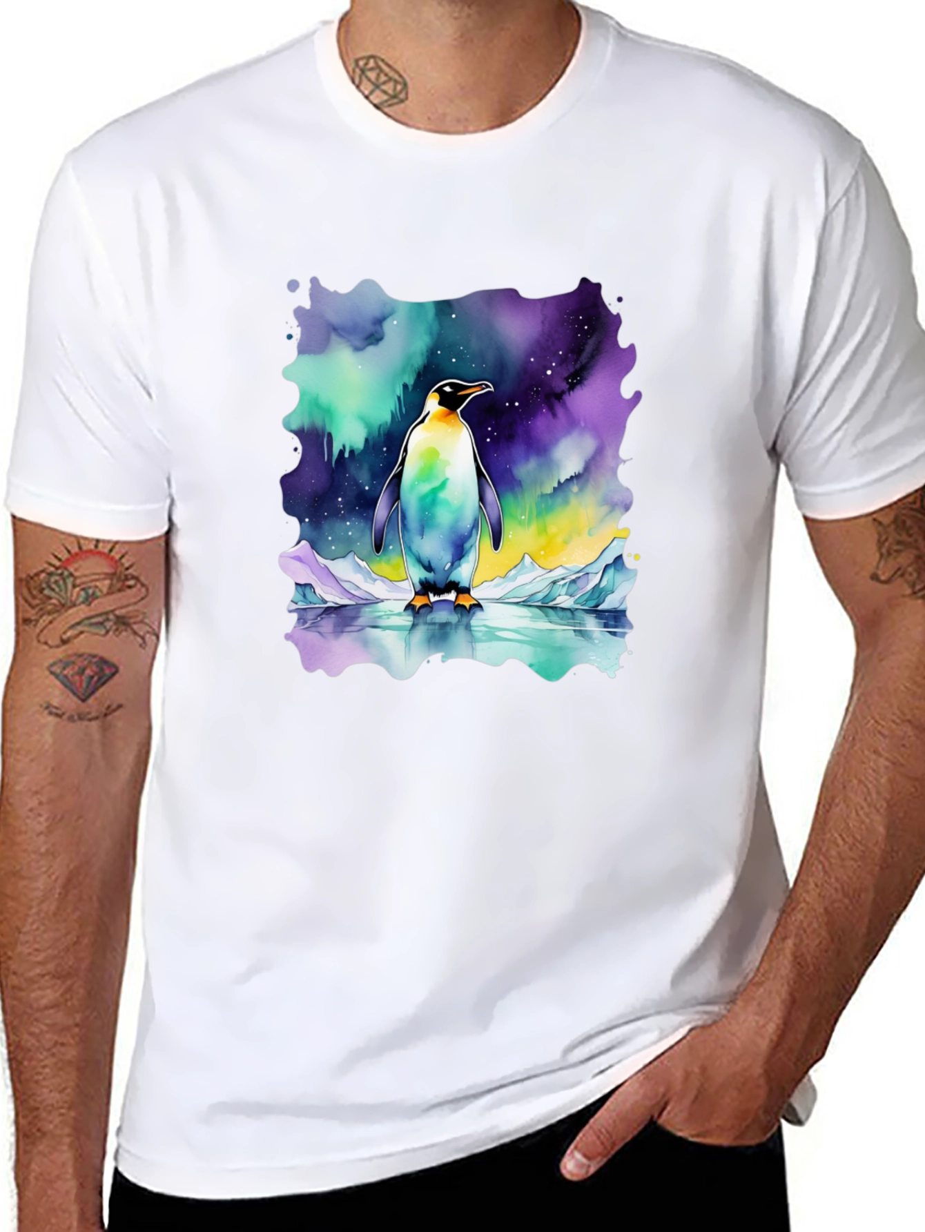 Northern Lights Penguin Graphic Tee