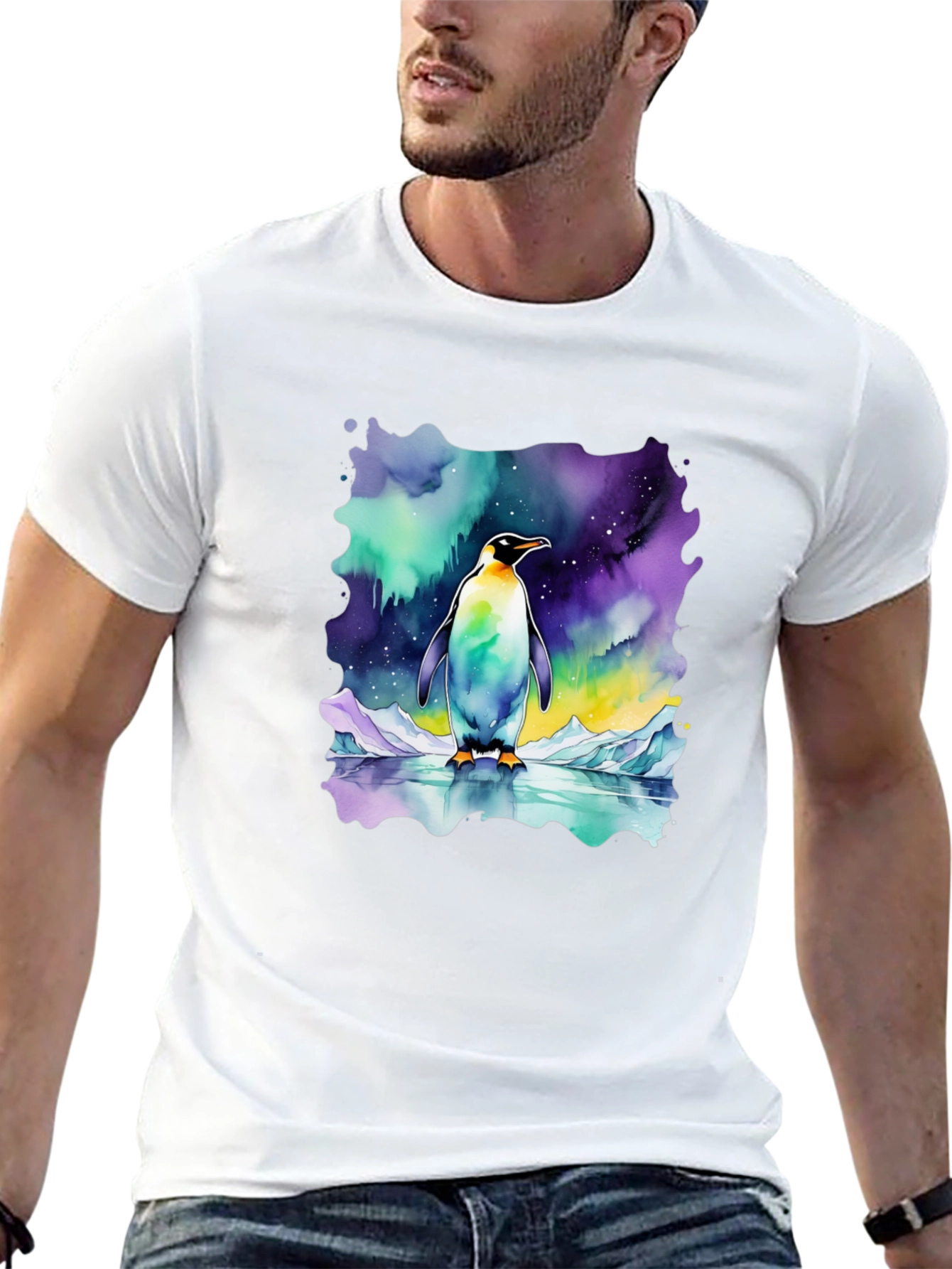 Northern Lights Penguin Graphic Tee