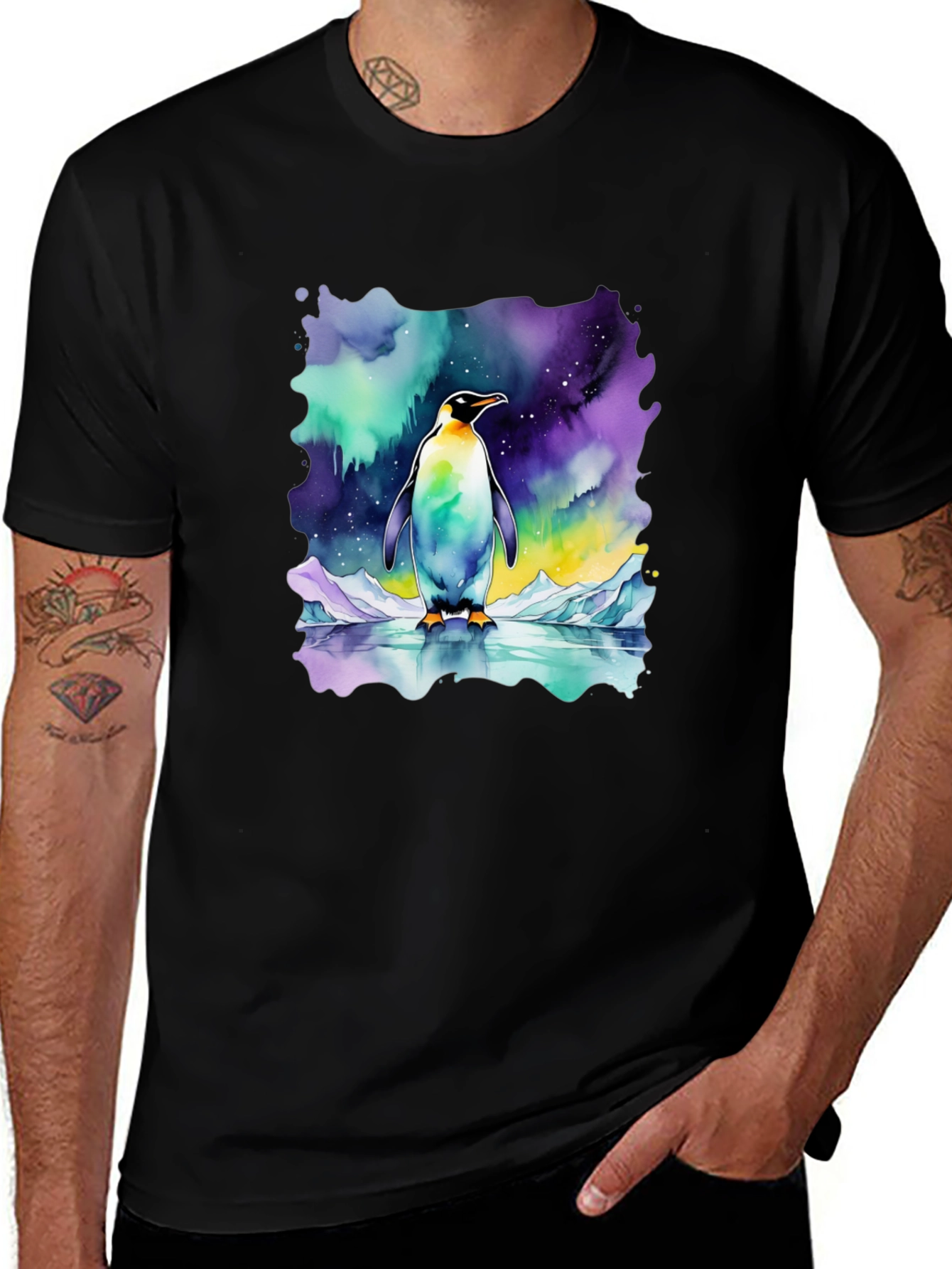 Northern Lights Penguin Graphic Tee