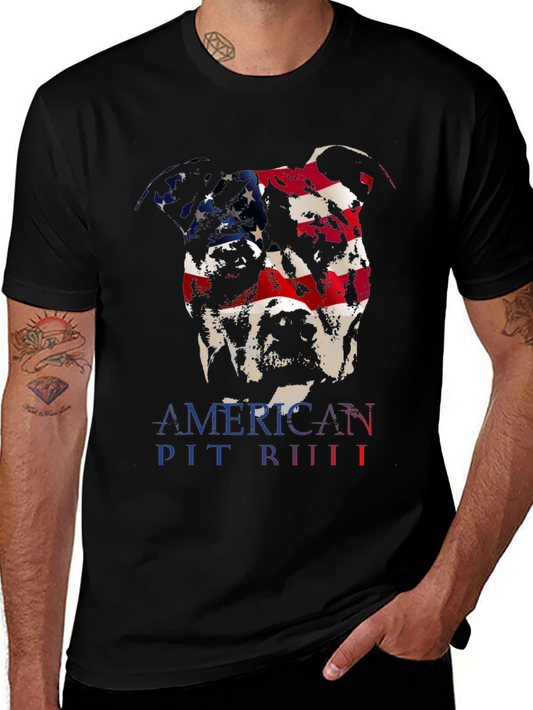 American Pit Bull Dog T-Shirt - USA Flag Design