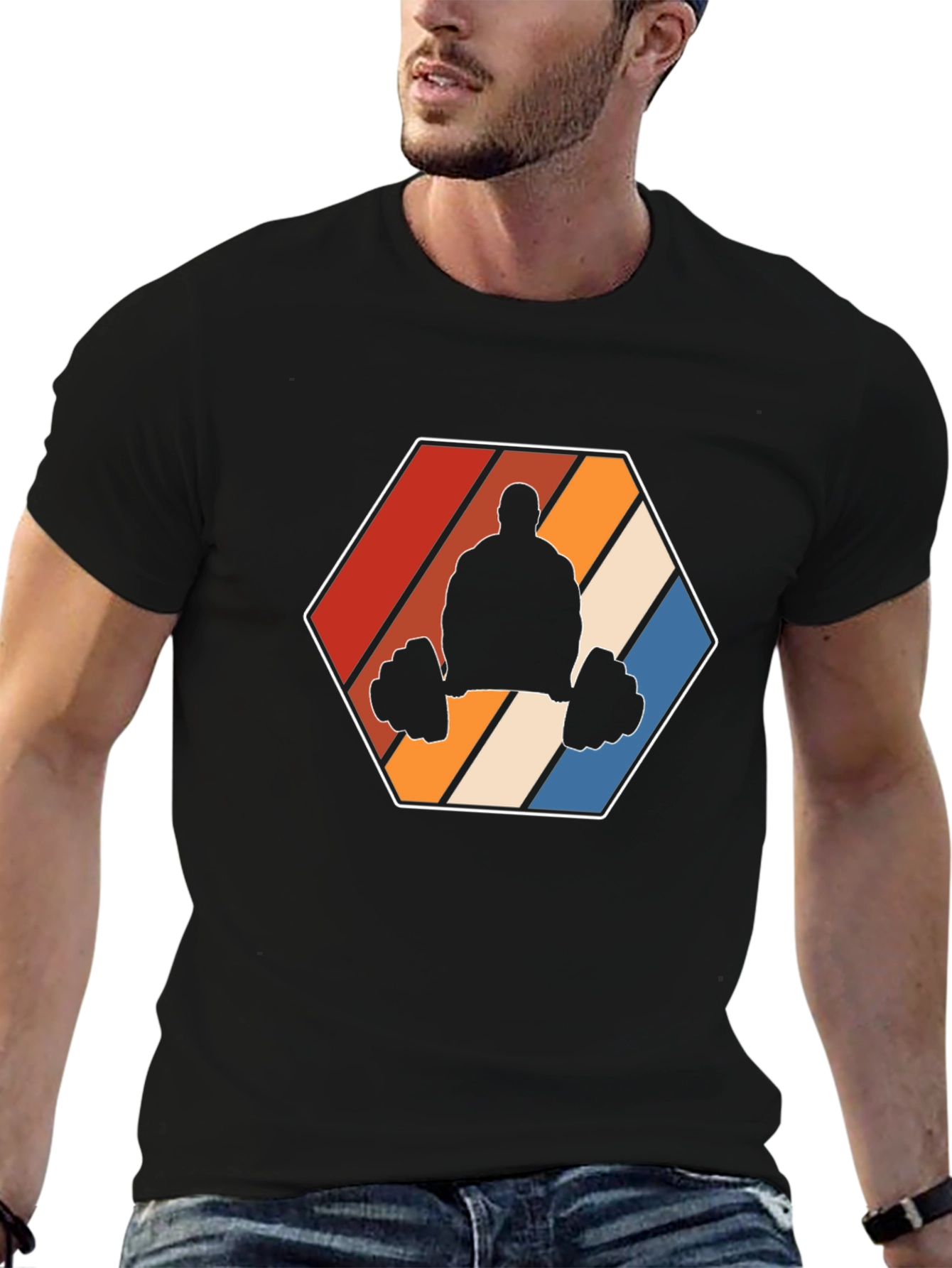 Retro Gym T-Shirt - Weightlifting Silhouette