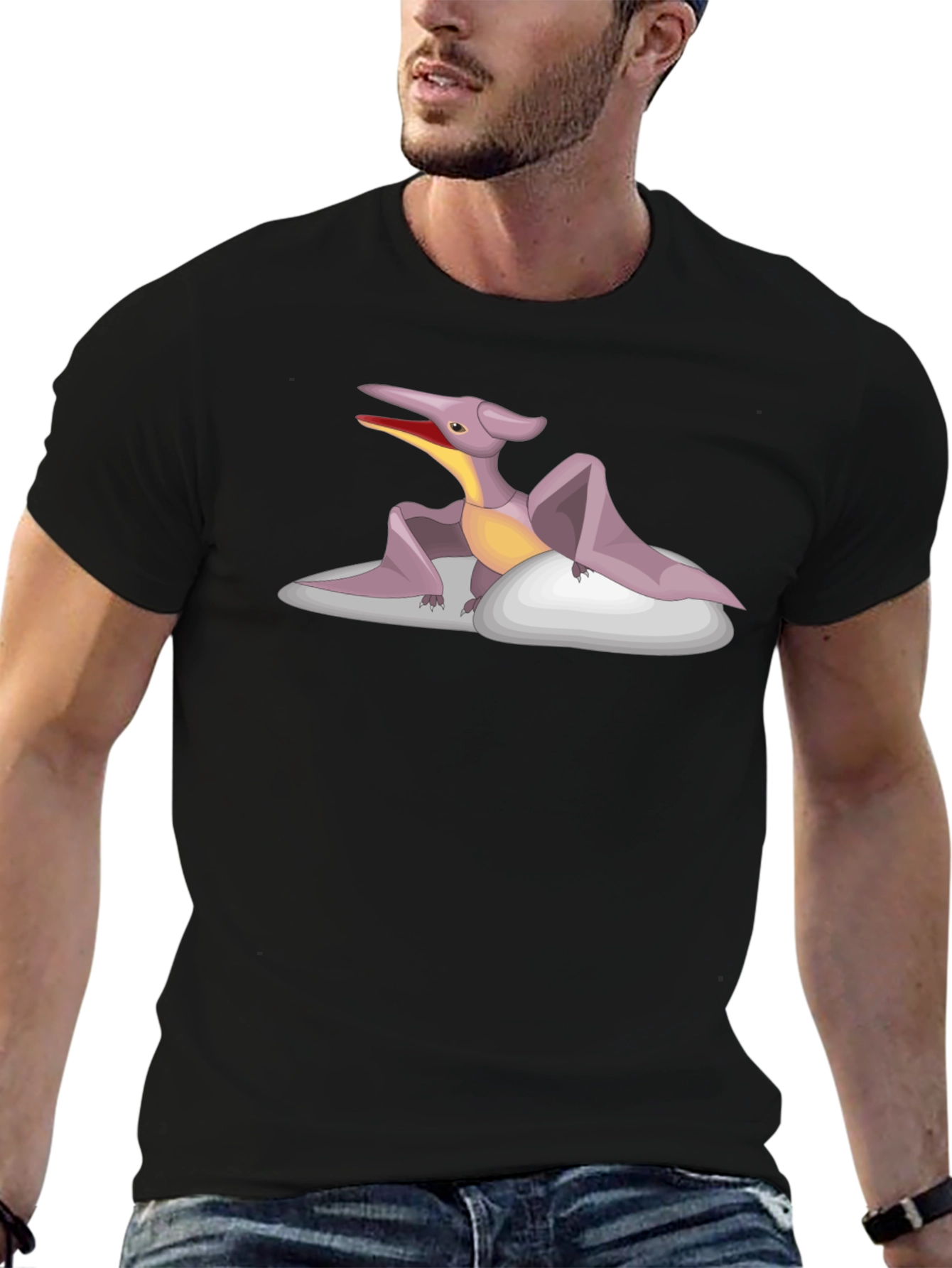 Pterodactyl Graphic Tee - Black Cotton T-Shirt