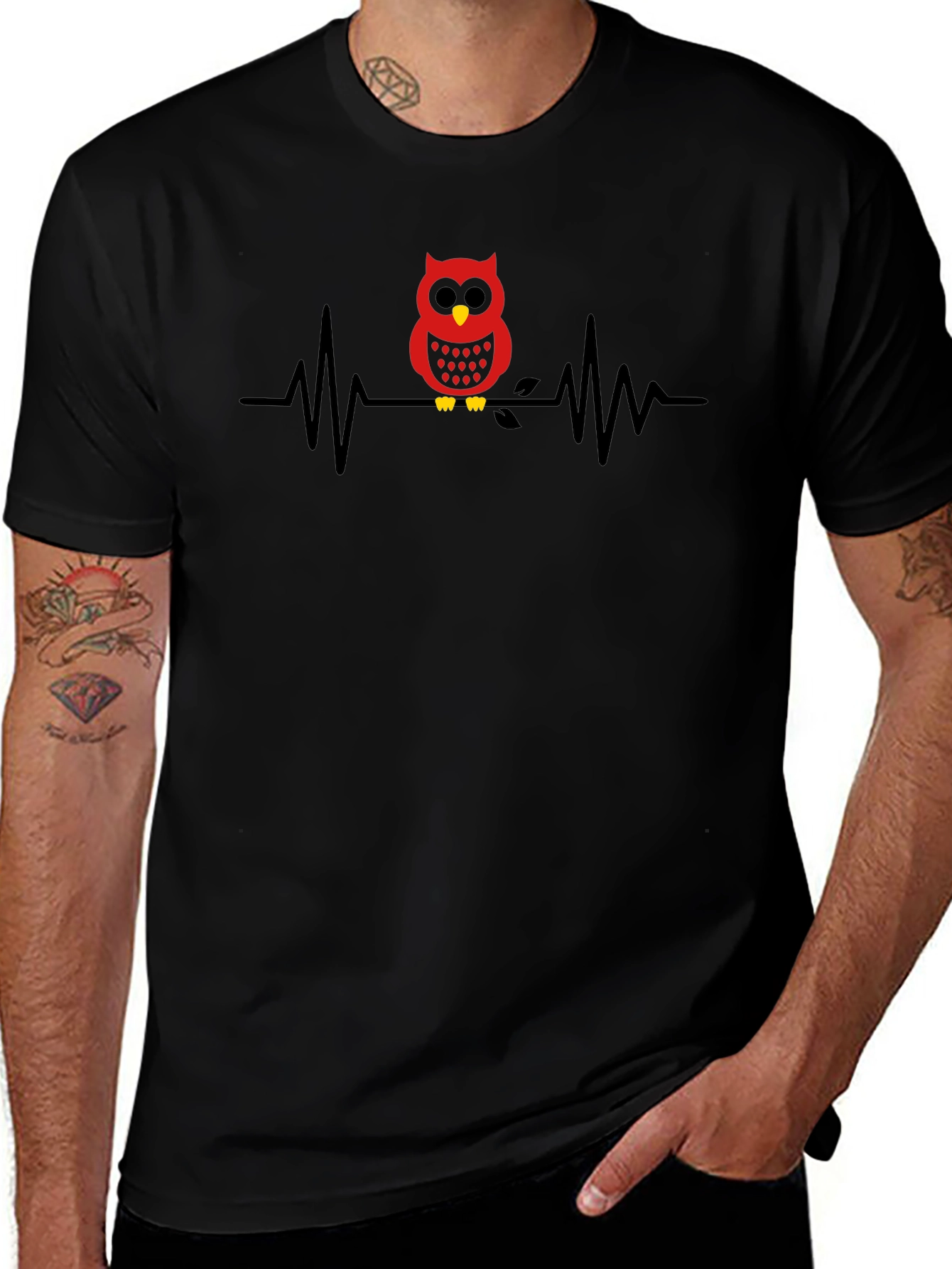 Owl Heartbeat Graphic Tee - Black