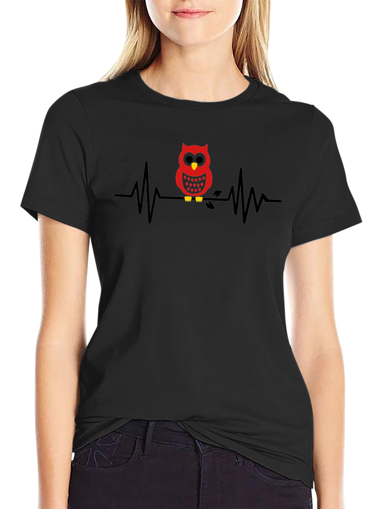 Owl Heartbeat Graphic Tee - Black
