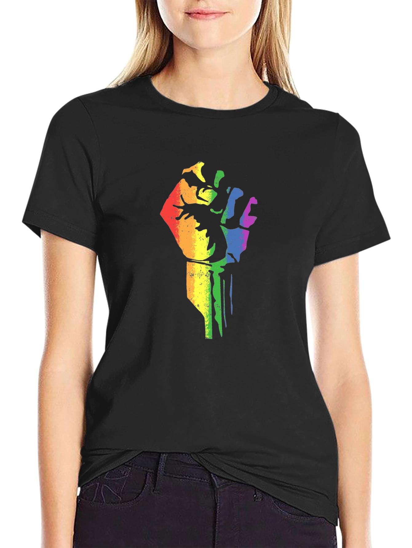 Pride Fist Graphic Tee - Black Cotton Blend