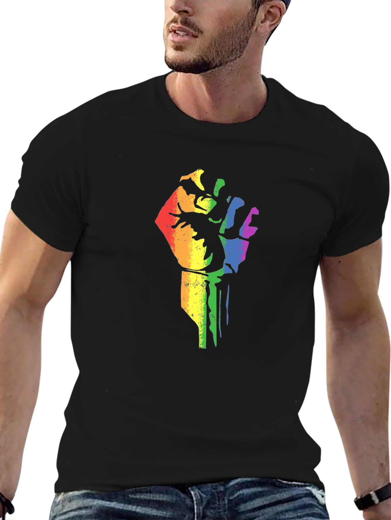 Pride Fist Graphic Tee - Black Cotton Blend
