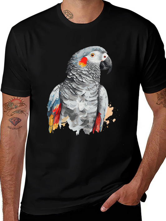 Parrot Graphic Black T-Shirt - Unique Watercolor Design