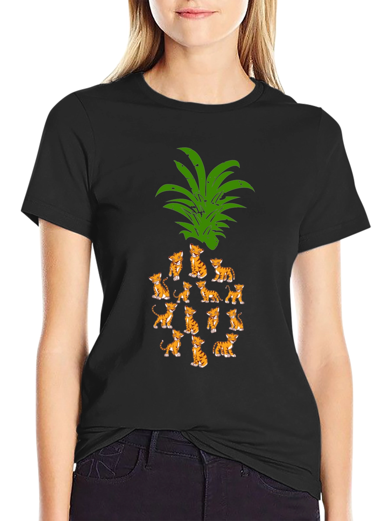 Whimsical Kitten Pineapple Graphic Tee