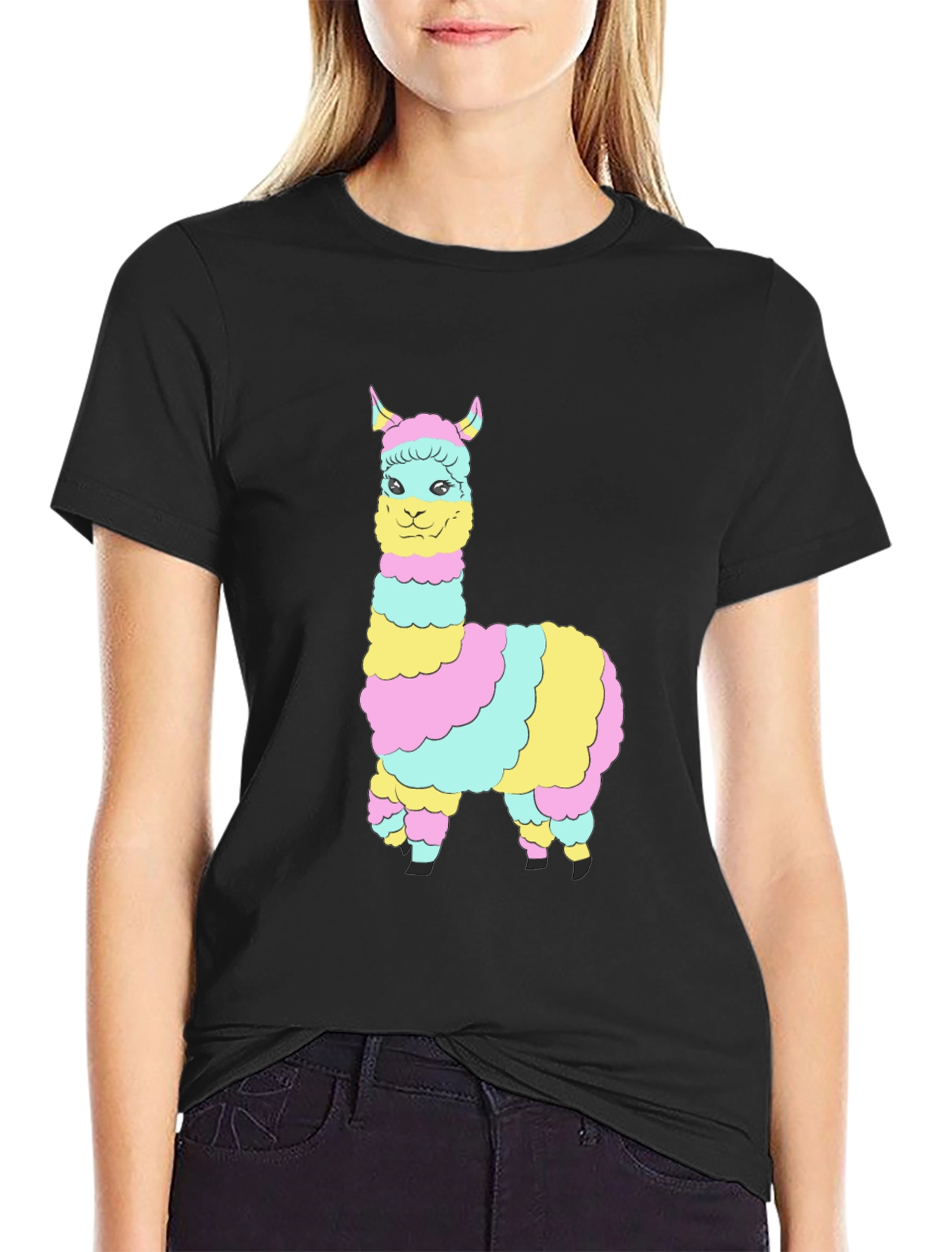 Rainbow Llama Graphic Tee - Mens Black T-Shirt