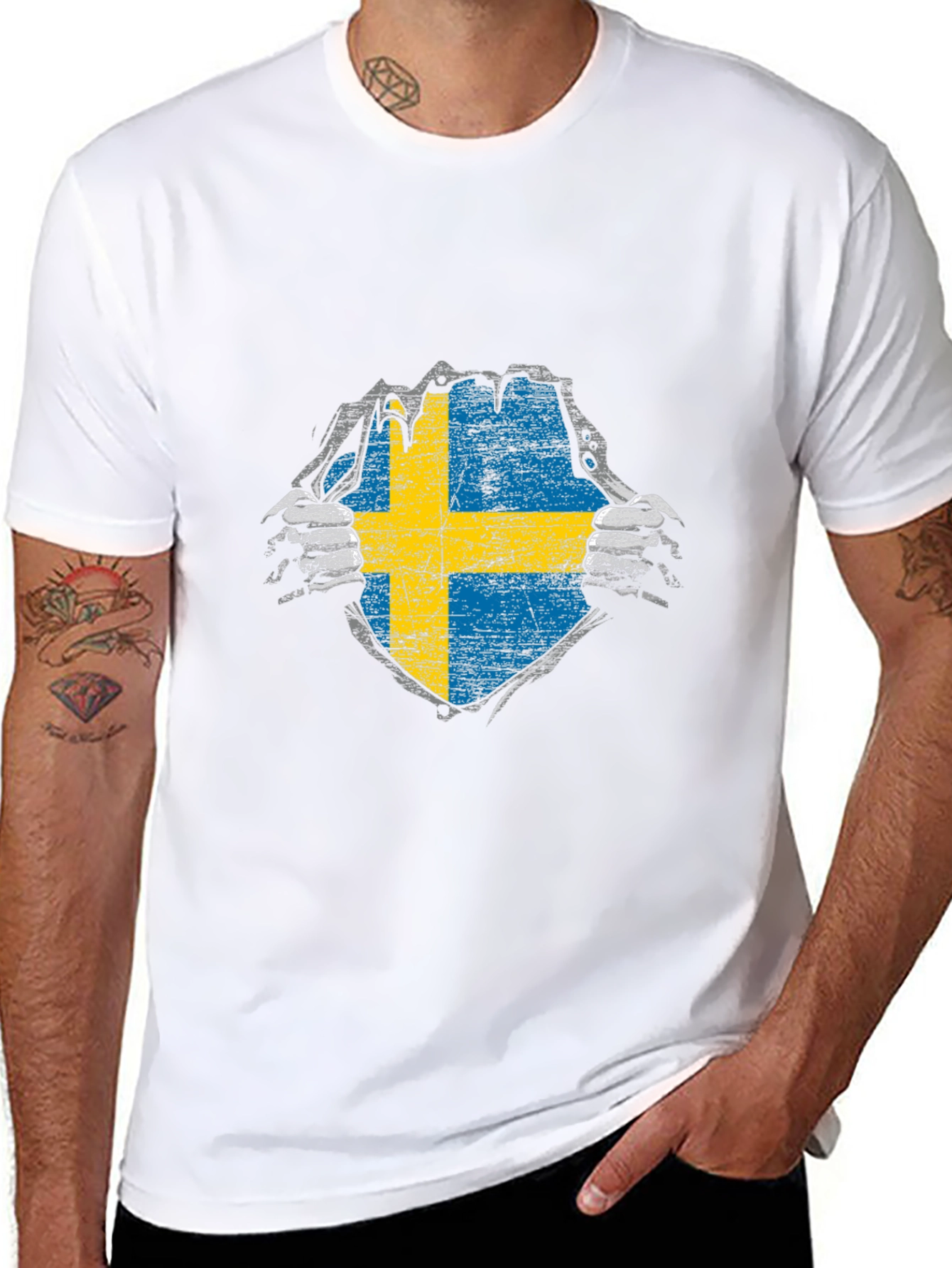 Sweden Flag T-Shirt - Ripped Patriotic Design