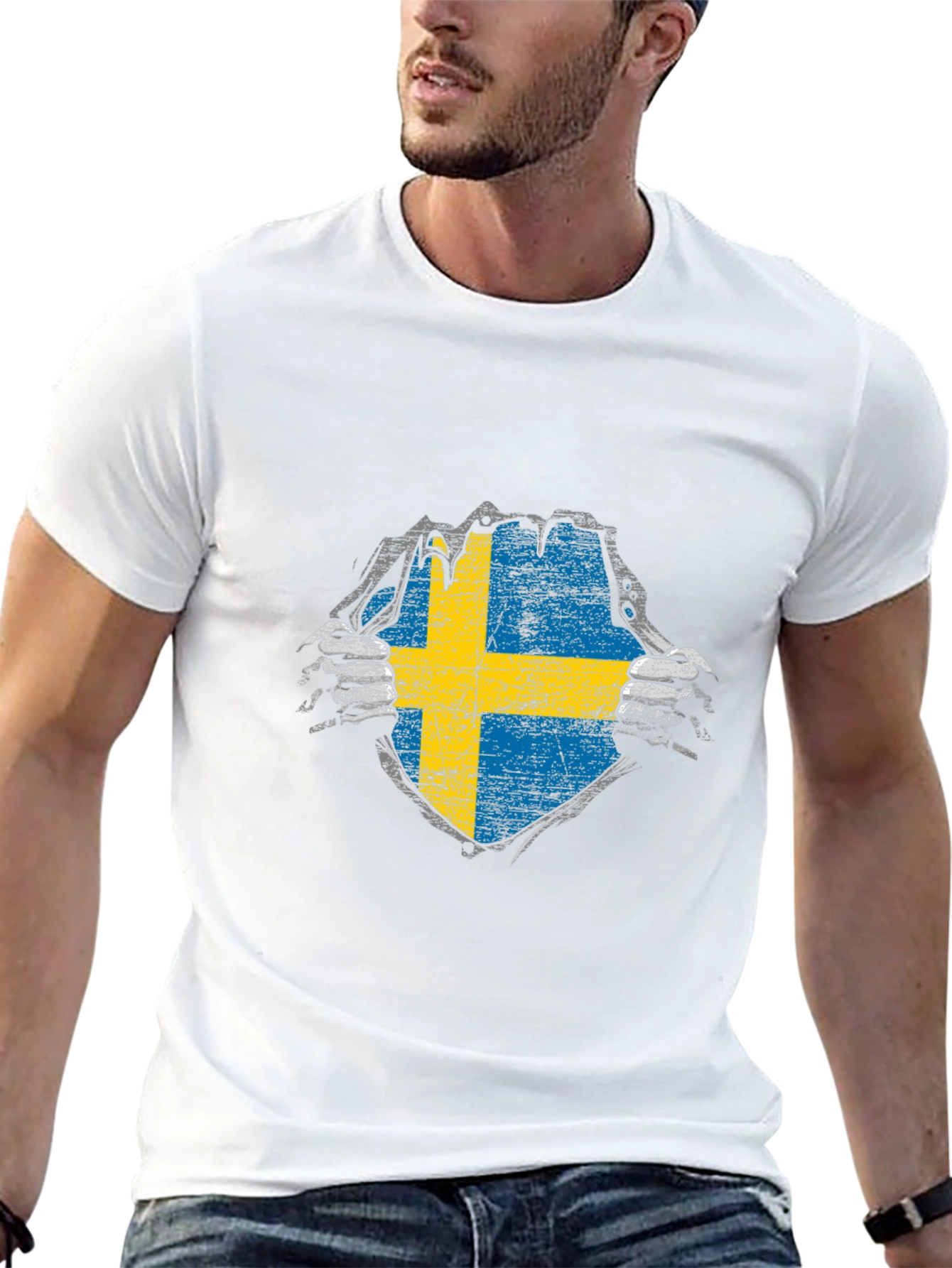Sweden Flag T-Shirt - Ripped Patriotic Design