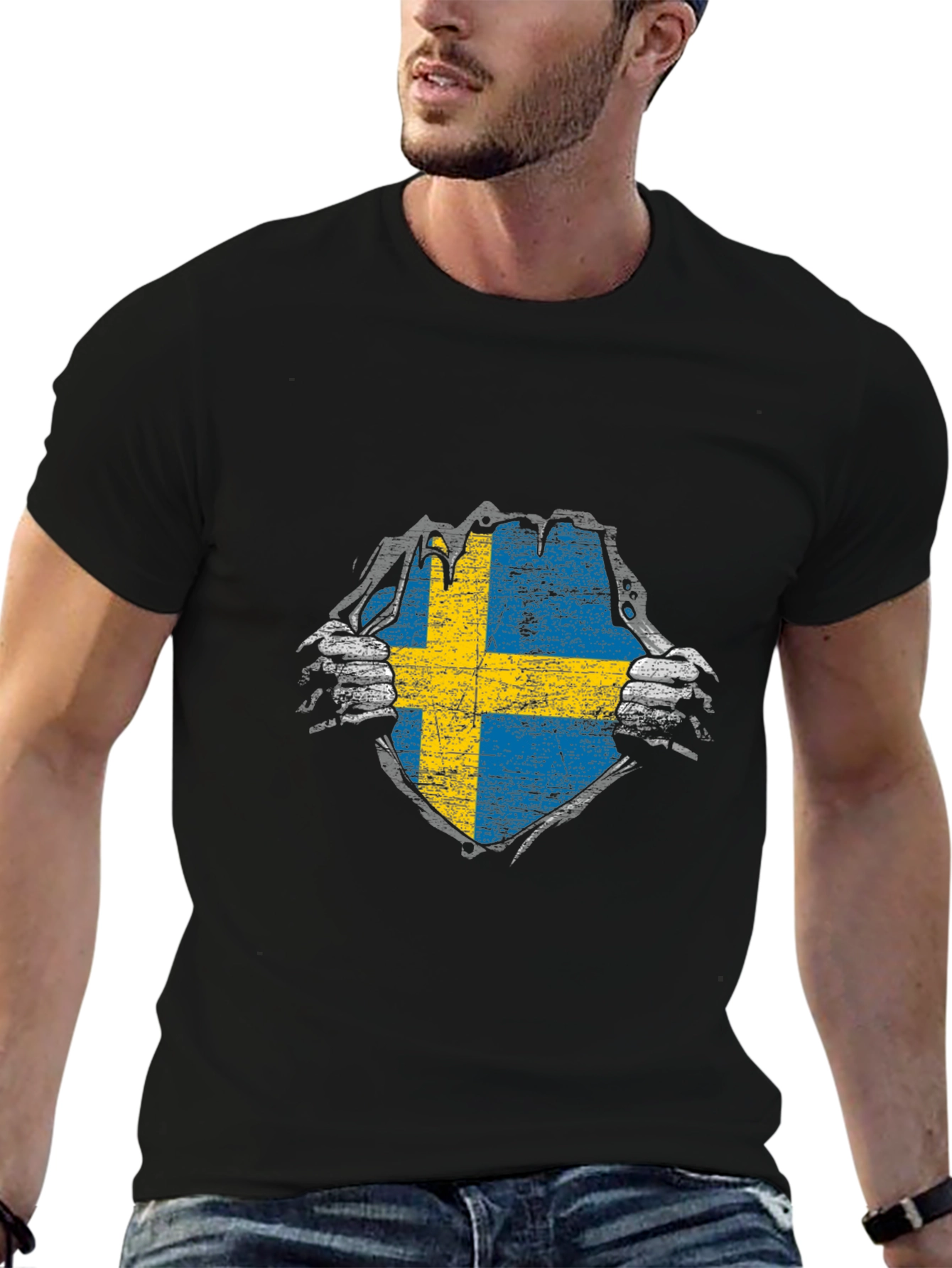 Sweden Flag T-Shirt - Ripped Patriotic Design