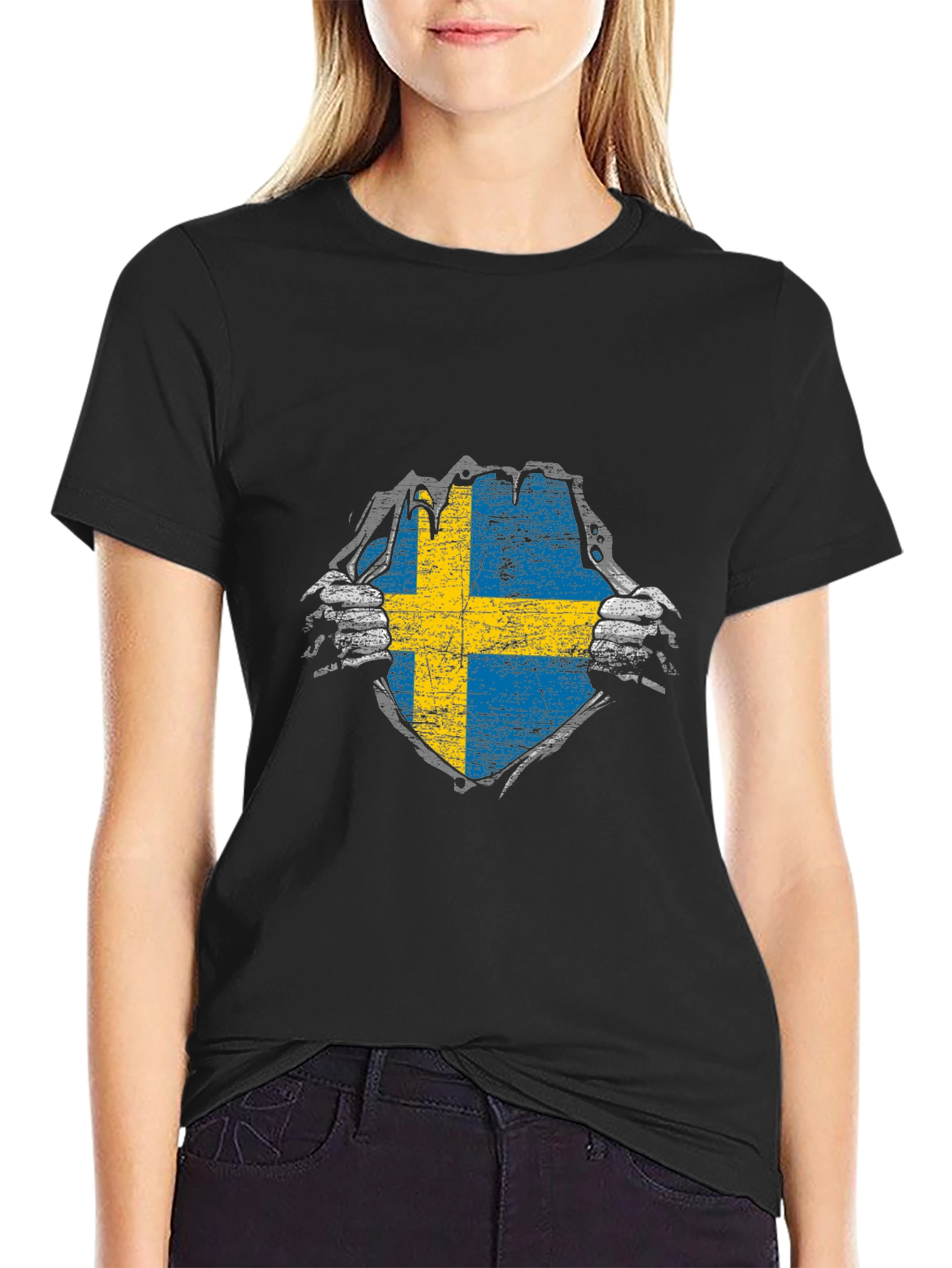 Sweden Flag T-Shirt - Ripped Patriotic Design