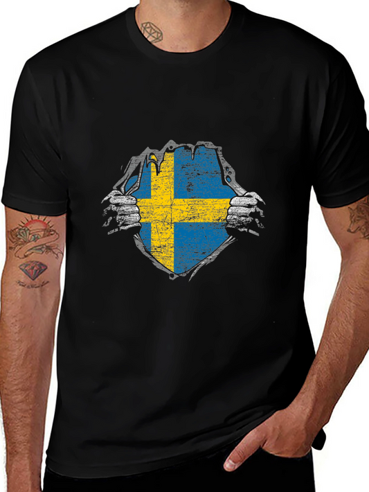Sweden Flag T-Shirt - Ripped Patriotic Design