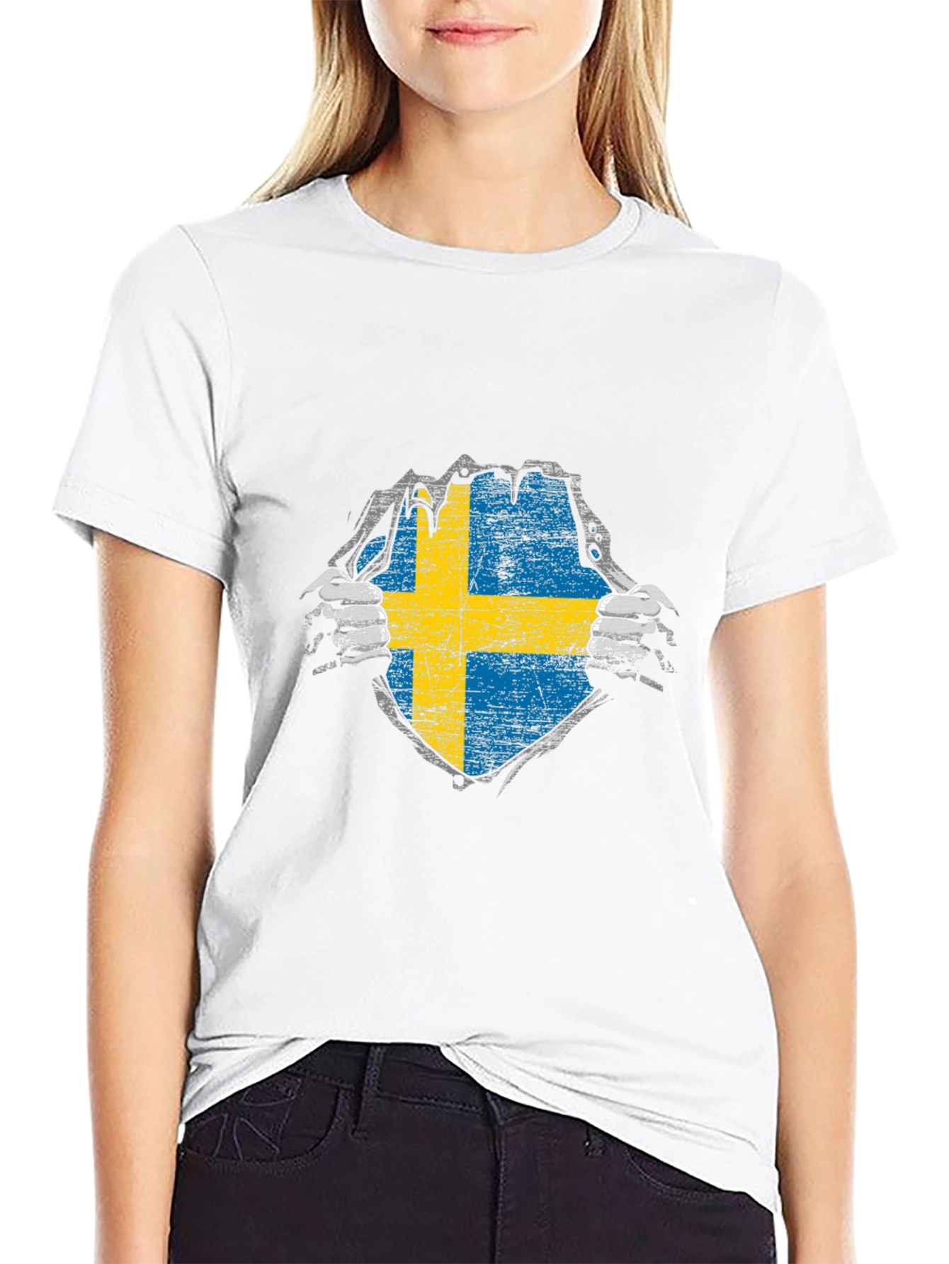 Sweden Flag T-Shirt - Ripped Patriotic Design