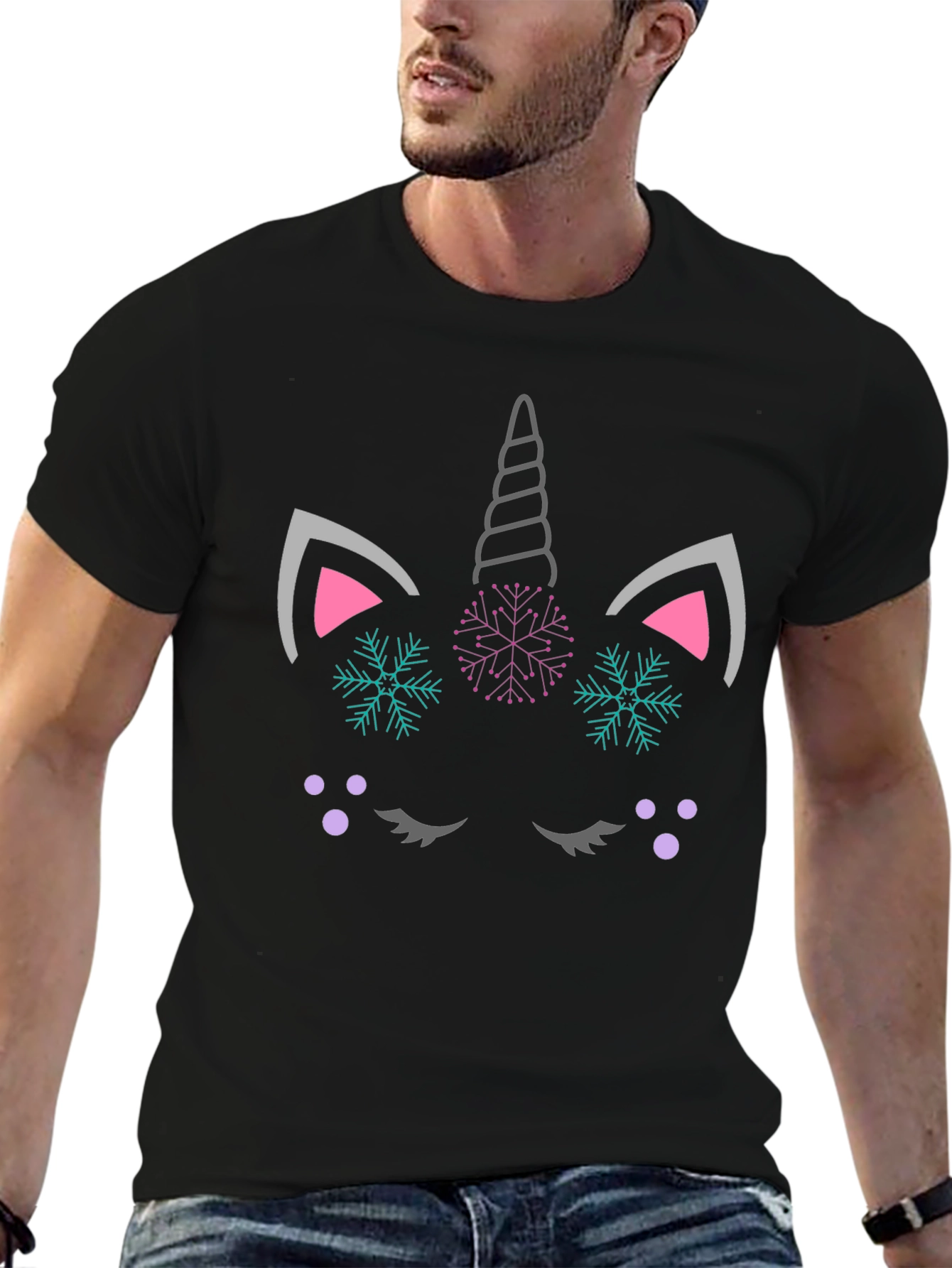 Unicorn Snowflake Graphic Tee - Black