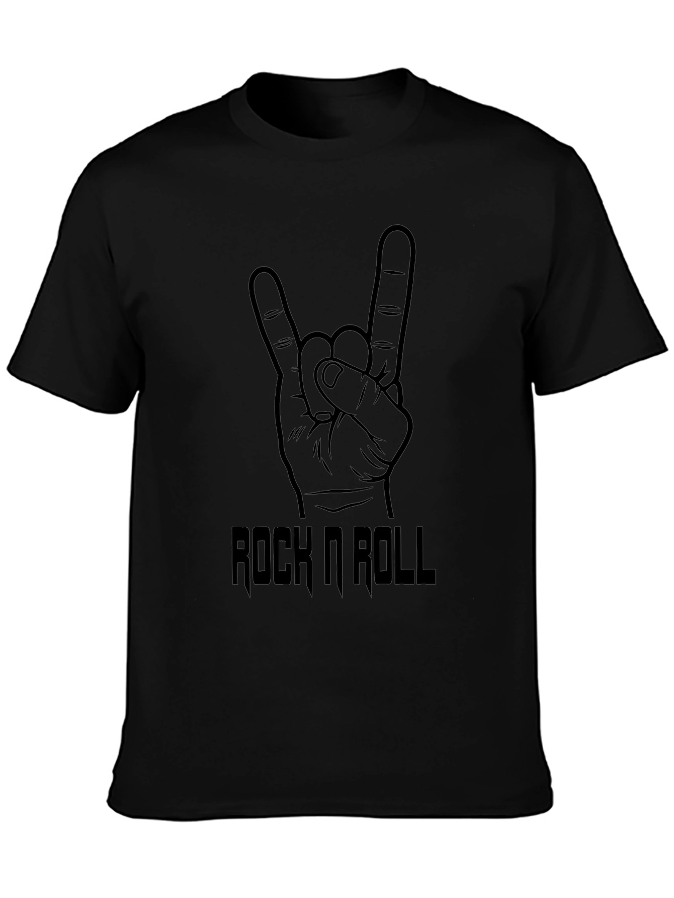 Rock N Roll Hand Sign Graphic Black T-Shirt