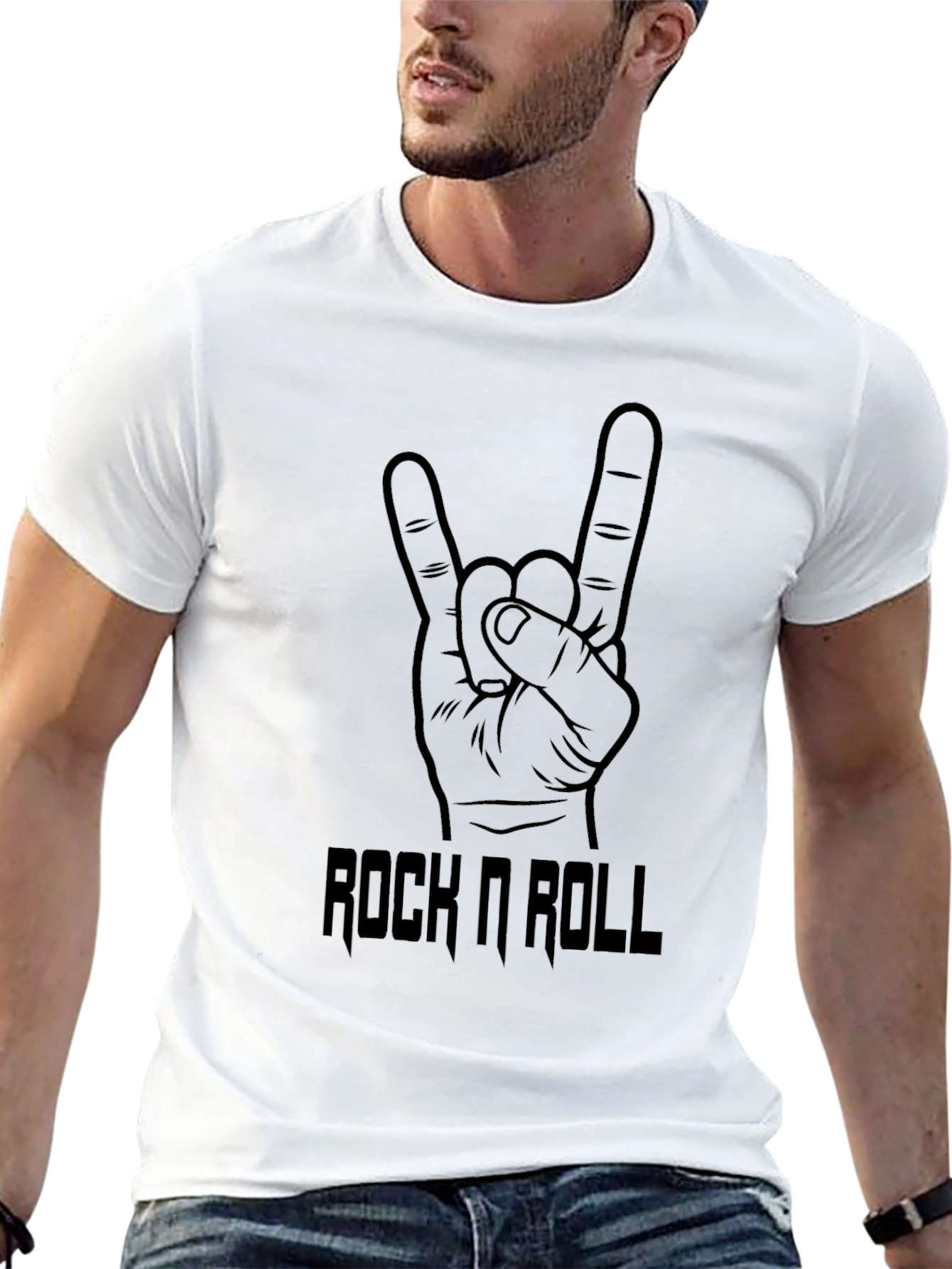 Rock N Roll Hand Sign Graphic Black T-Shirt