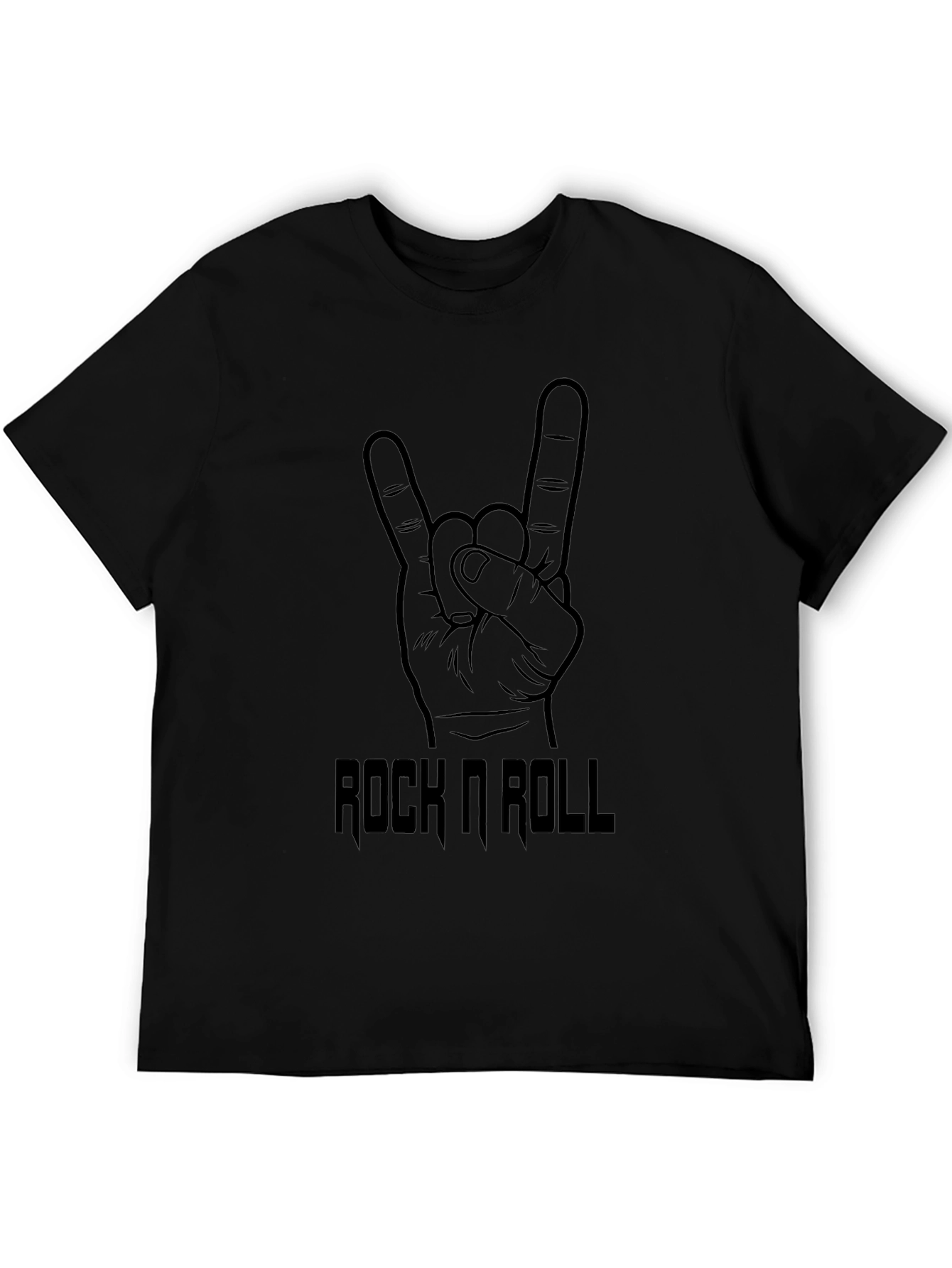 Rock N Roll Hand Sign Graphic Black T-Shirt