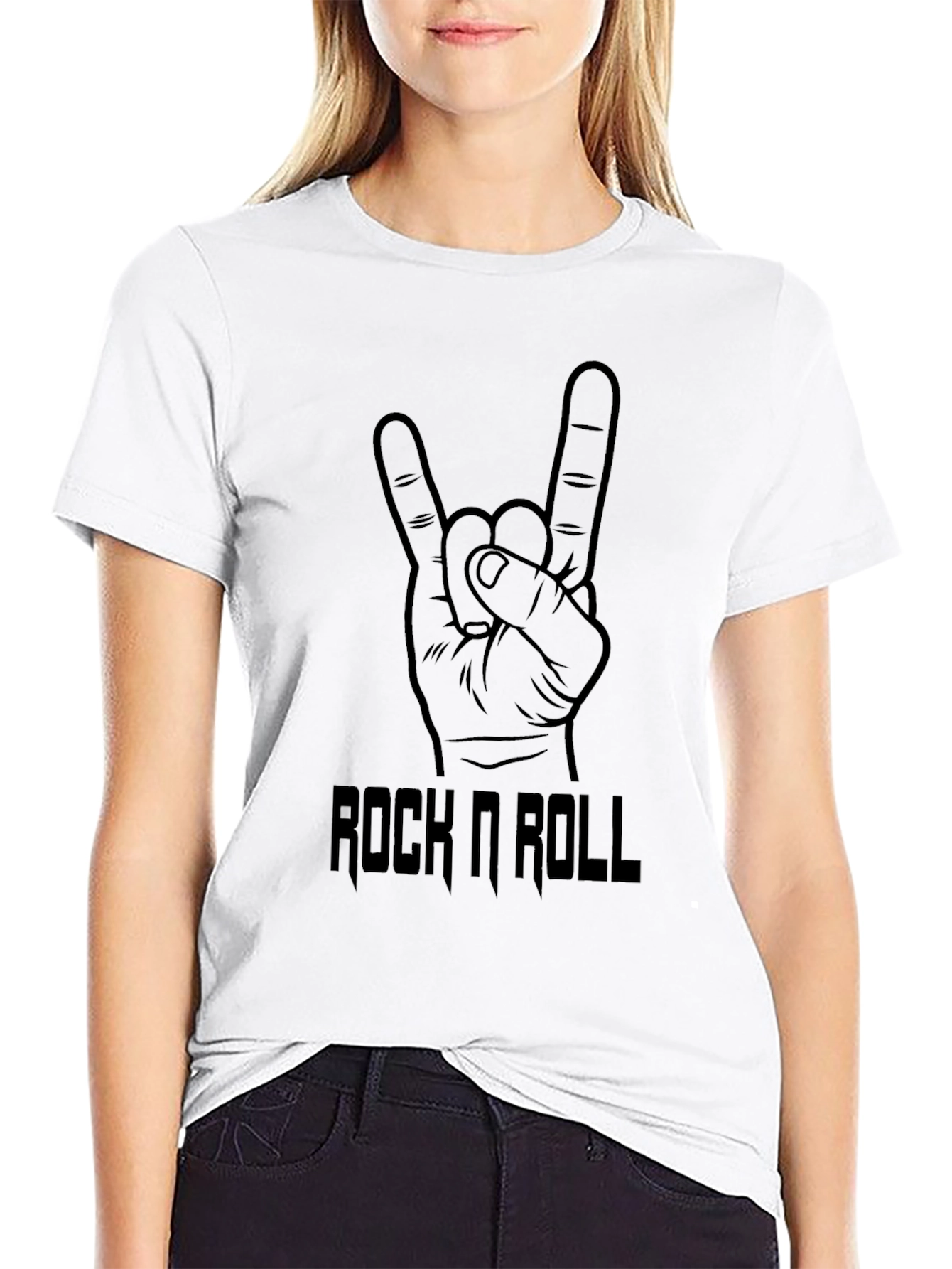 Rock N Roll Hand Sign Graphic Black T-Shirt