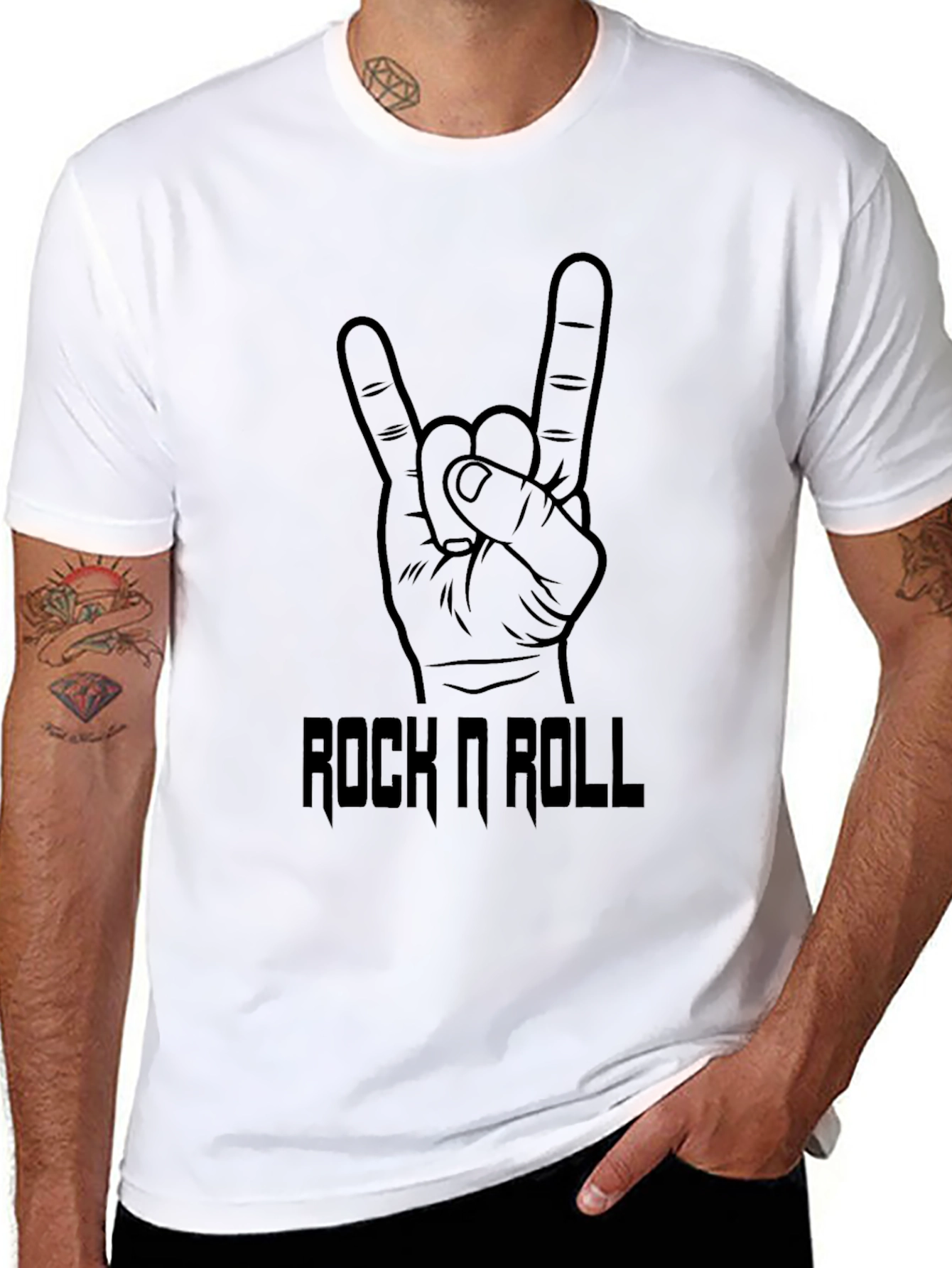 Rock N Roll Hand Sign Graphic Black T-Shirt