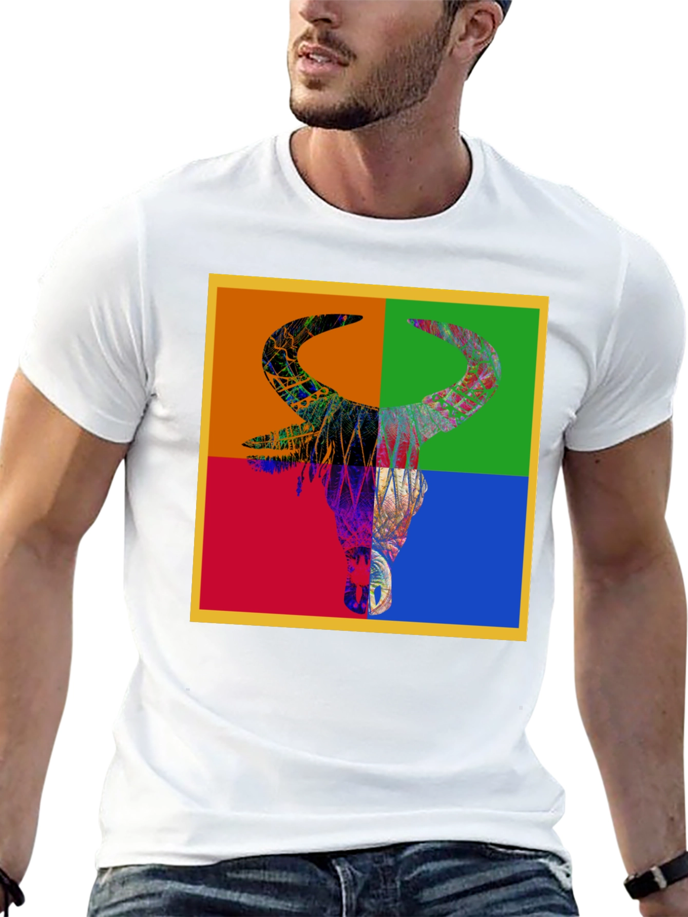 Abstract Bull Graphic Tee - Mens Black T-Shirt