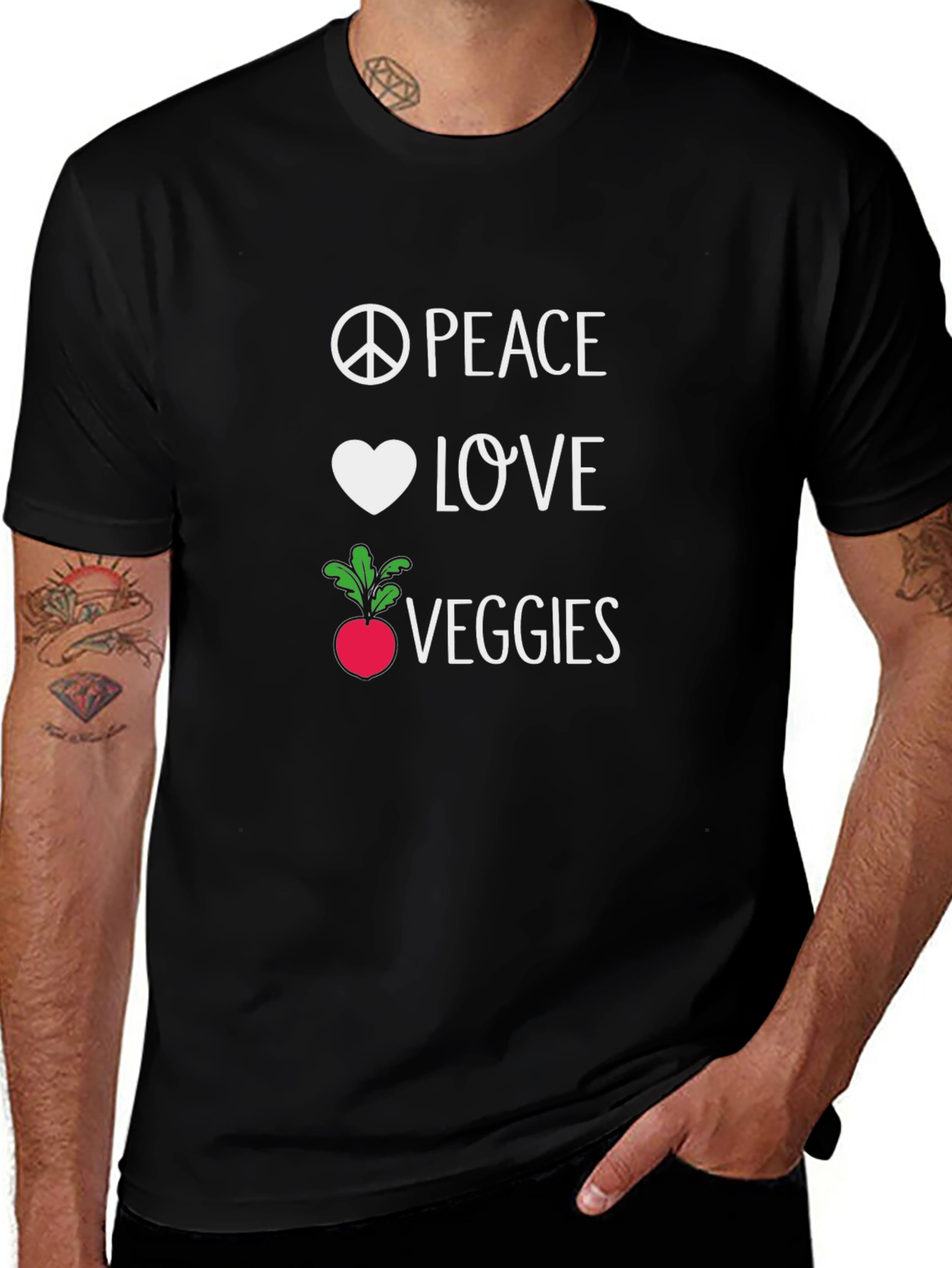 Peace Love Veggies Black T-Shirt