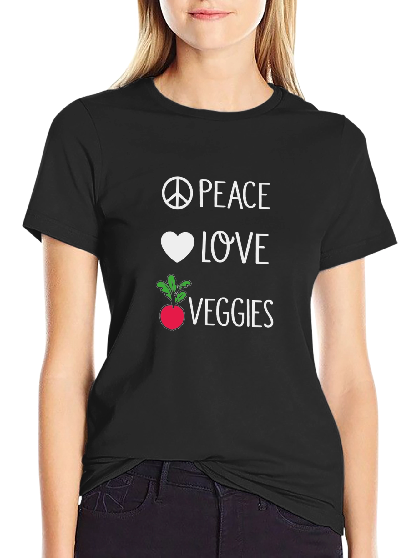 Peace Love Veggies Black T-Shirt