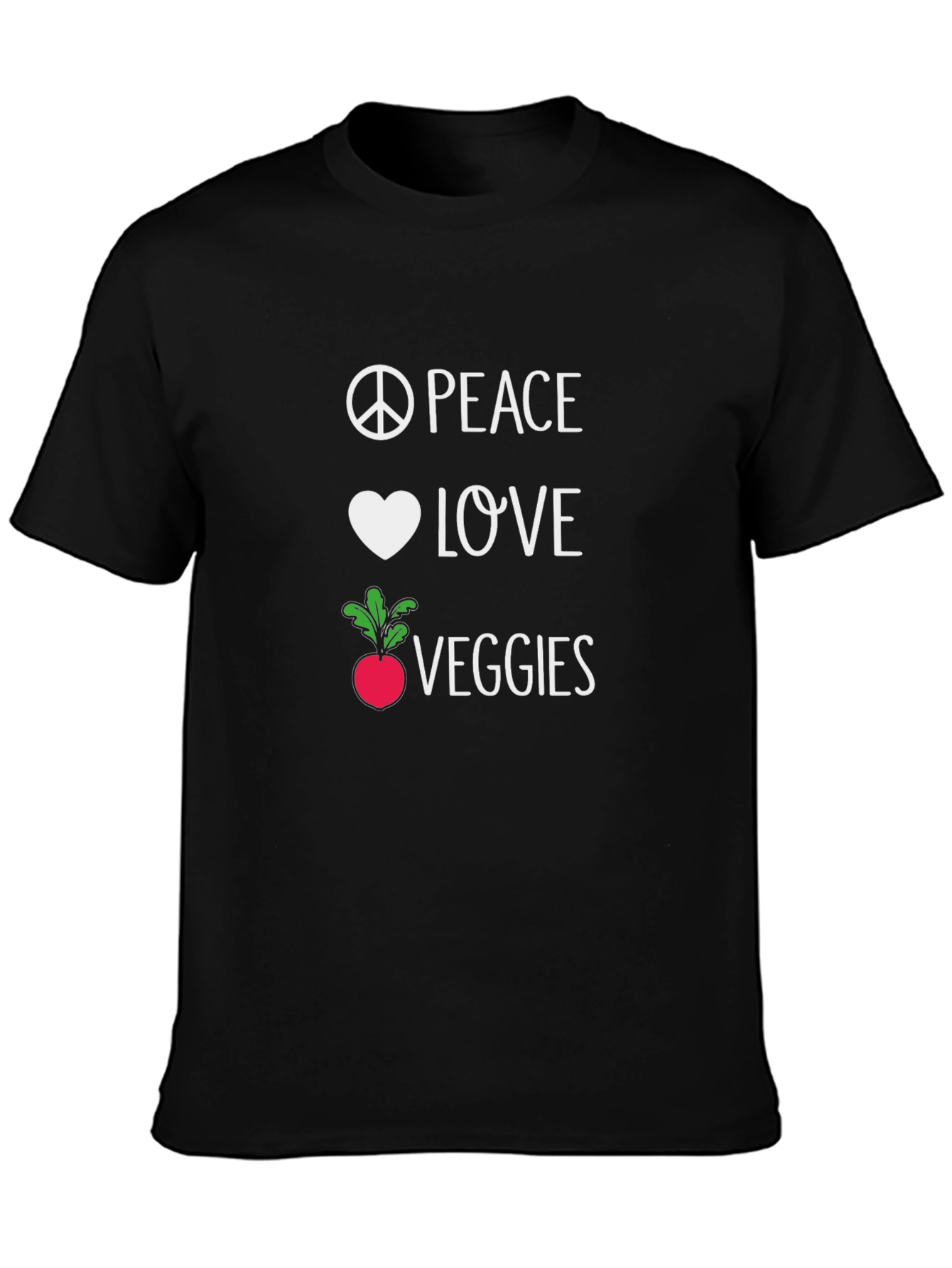 Peace Love Veggies Black T-Shirt