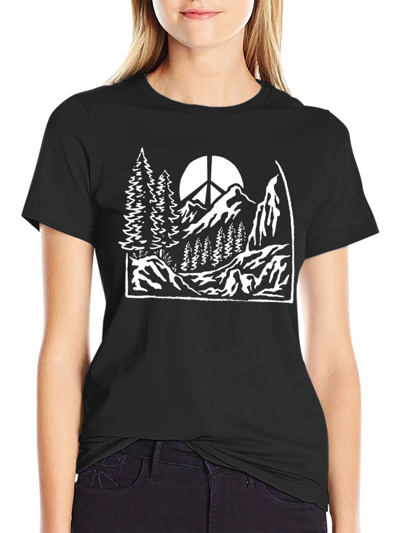 Peace Mountain Black T-Shirt Nature Graphic Tee