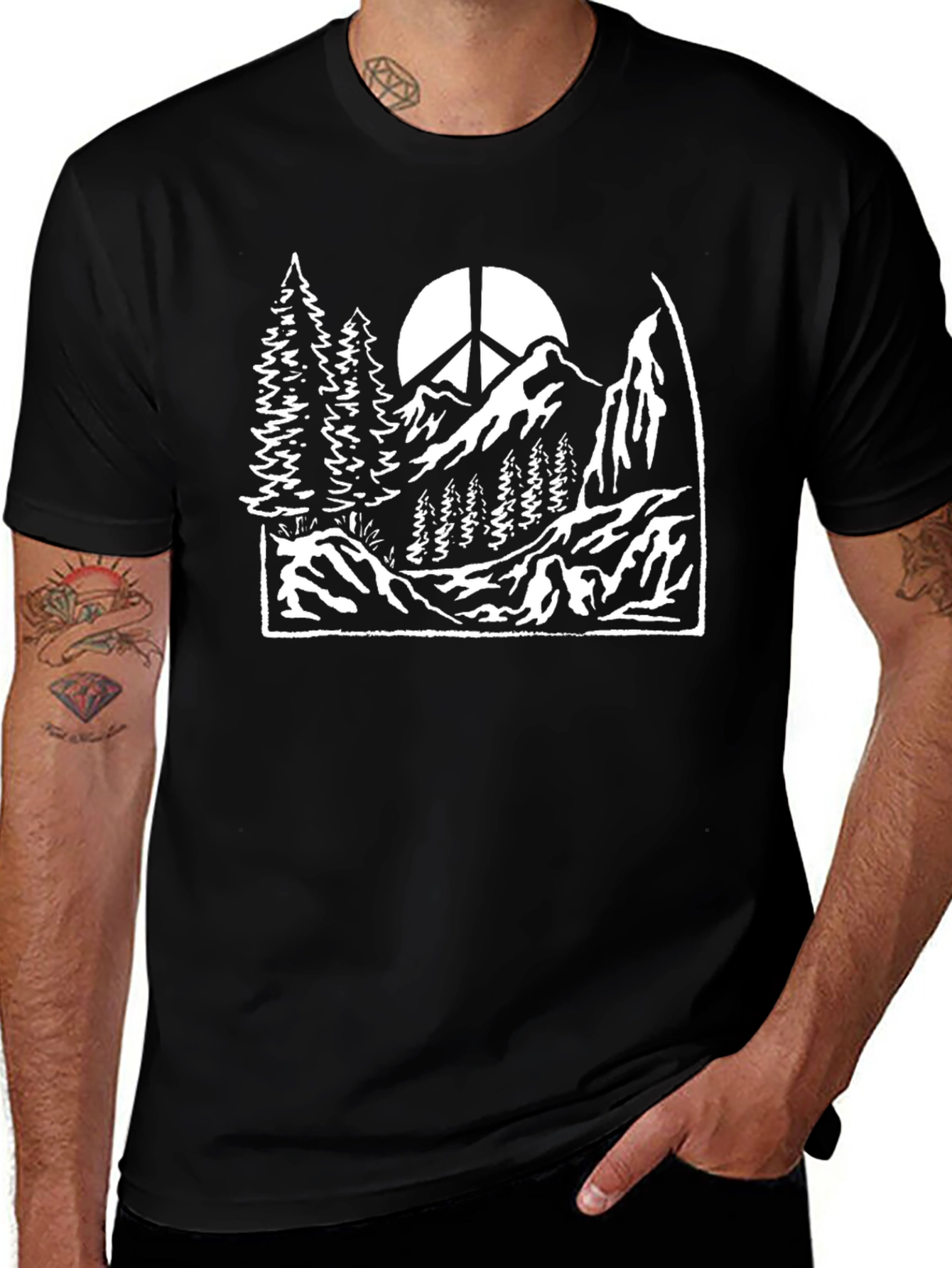Peace Mountain Black T-Shirt Nature Graphic Tee