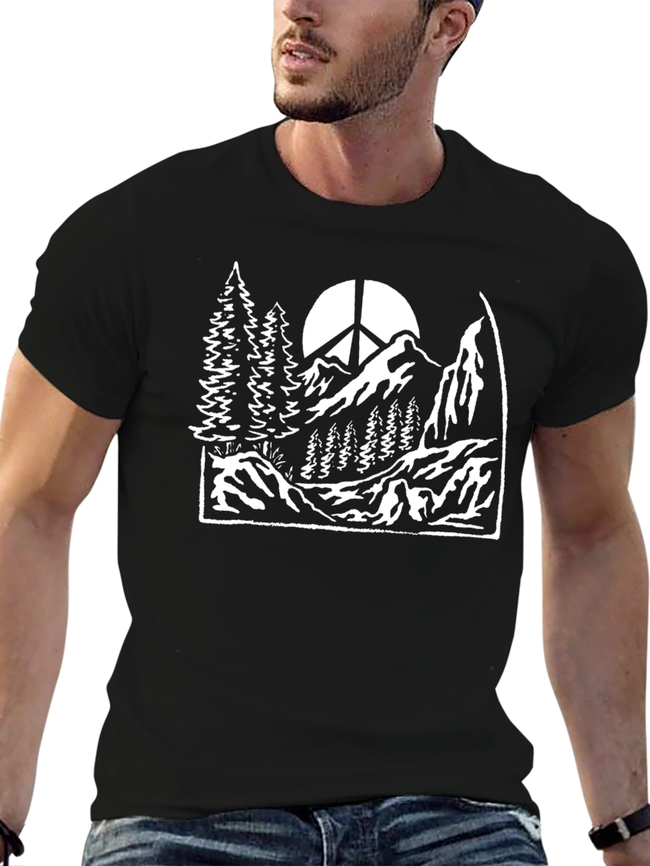 Peace Mountain Black T-Shirt Nature Graphic Tee