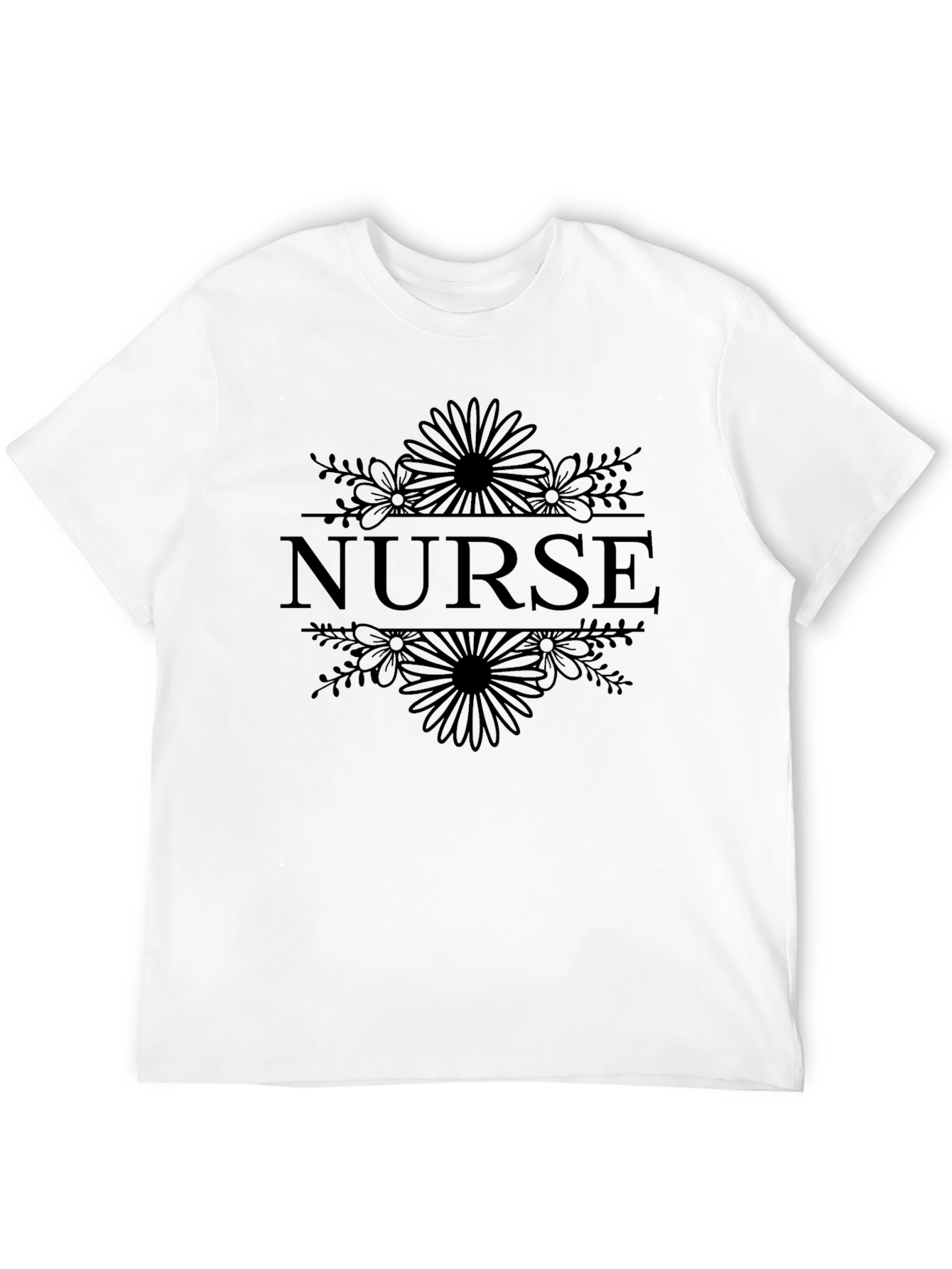 Nurse Floral Graphic Tee - Black Cotton T-Shirt