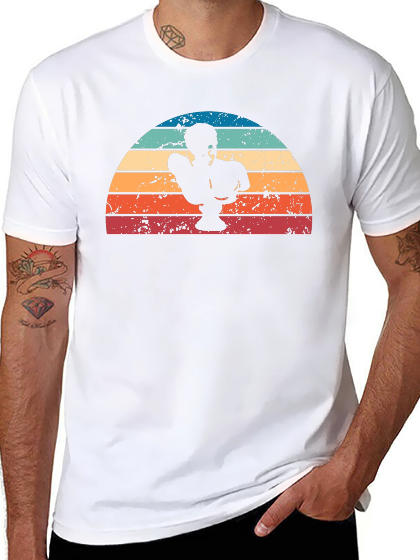 Retro Sunset Statue T-Shirt - Cool Graphic Tee