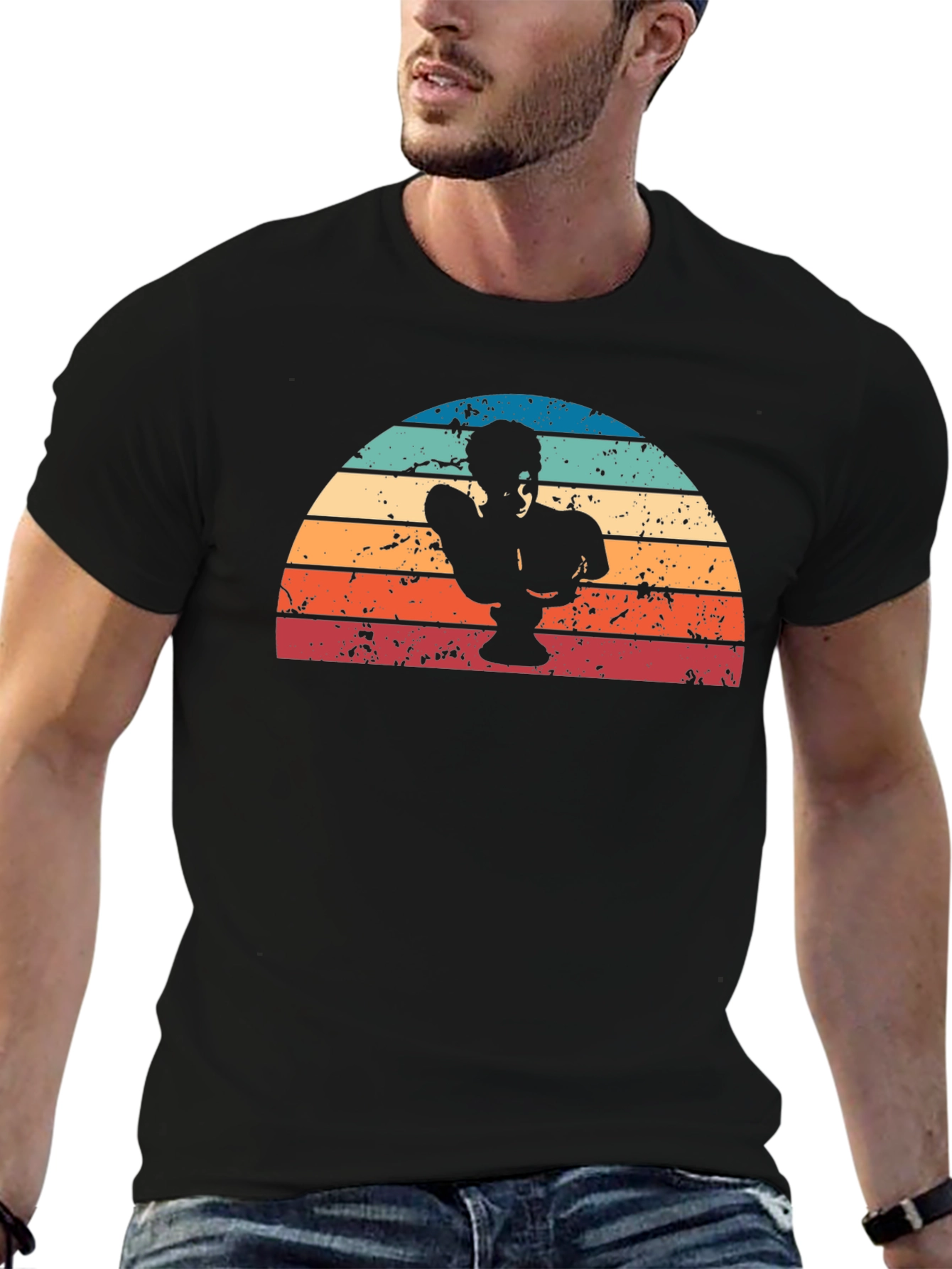 Retro Sunset Statue T-Shirt - Cool Graphic Tee
