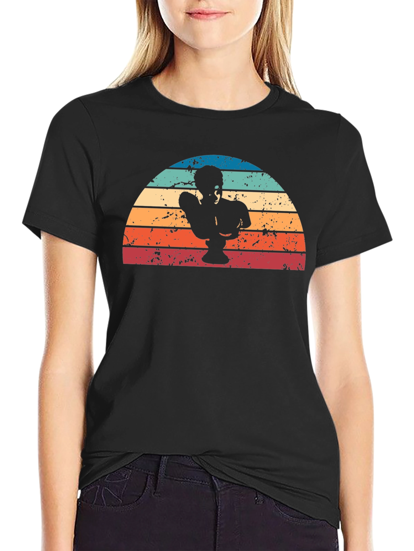 Retro Sunset Statue T-Shirt - Cool Graphic Tee