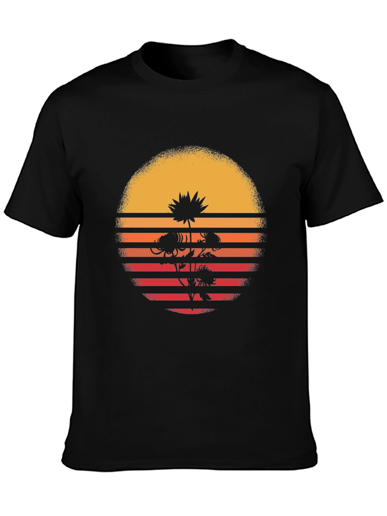 Retro Sunset Flower Graphic T-Shirt - Black