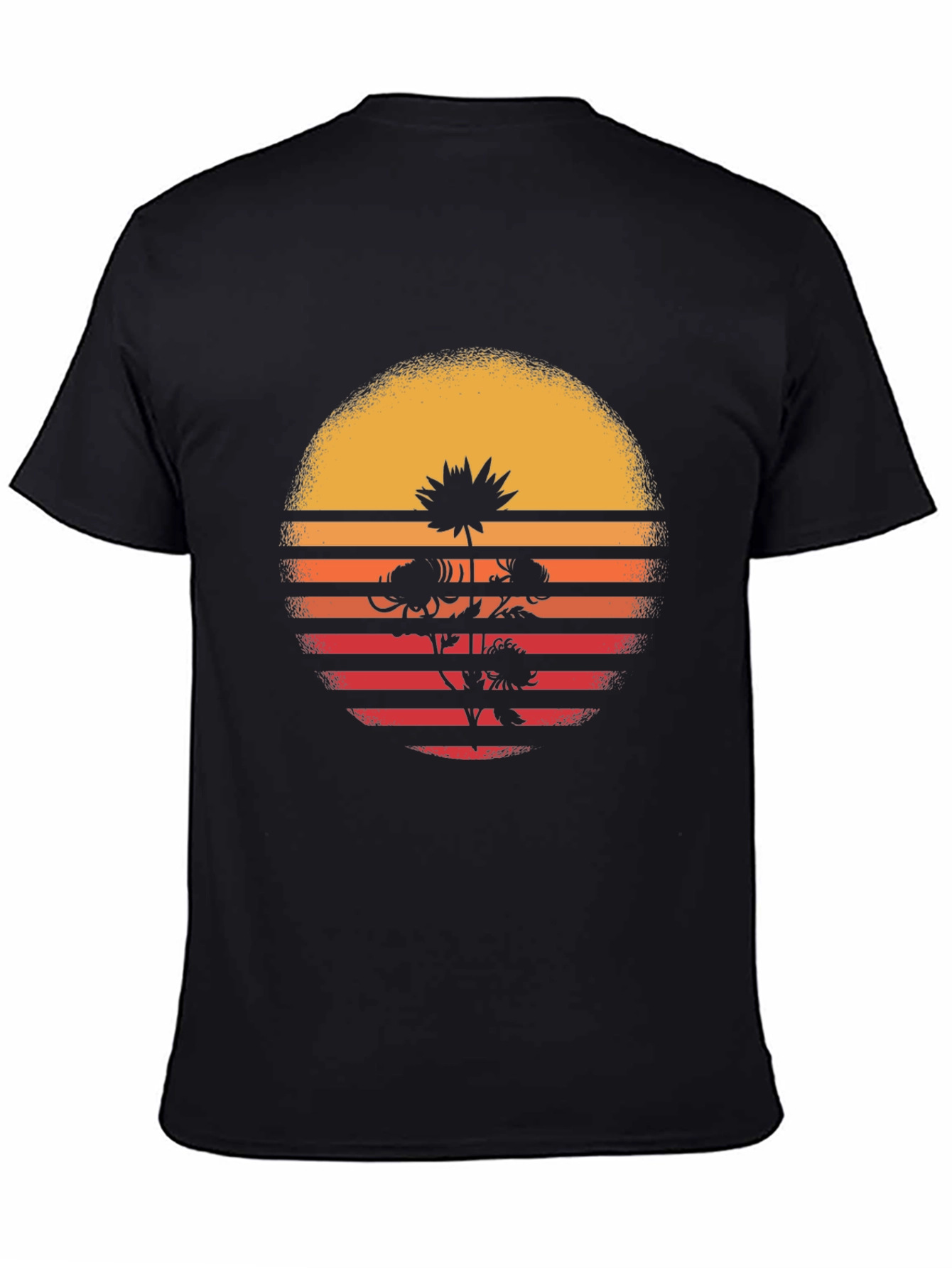 Retro Sunset Flower Graphic T-Shirt - Black