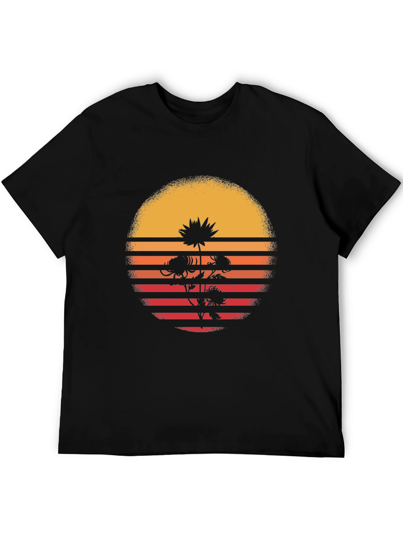Retro Sunset Flower Graphic T-Shirt - Black