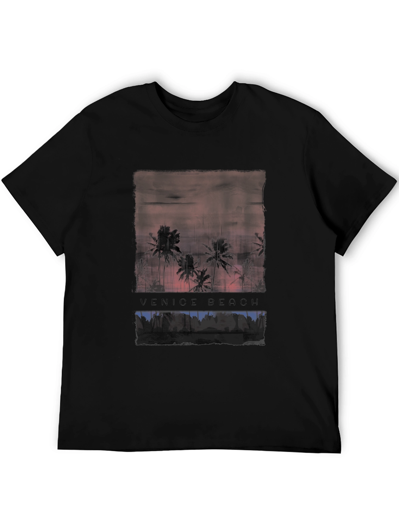 Venice Beach Sunset Graphic Tee - Black Cotton T-Shirt